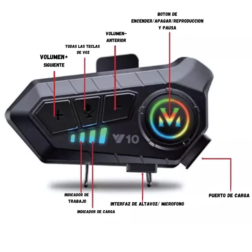 Intercomunicador V10 Para Casco De Moto