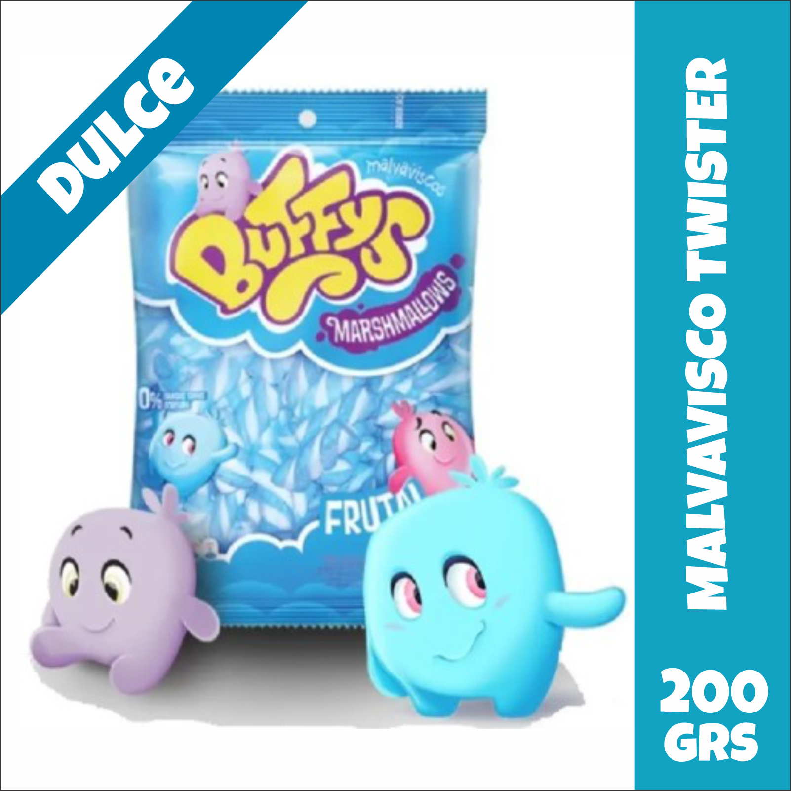 Malvaviscos Twister Celeste y Blanco Buffys