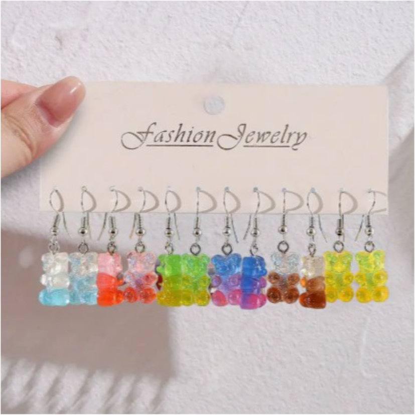 Aritos Colgantes de Ositos de Goma (Varios Colores)