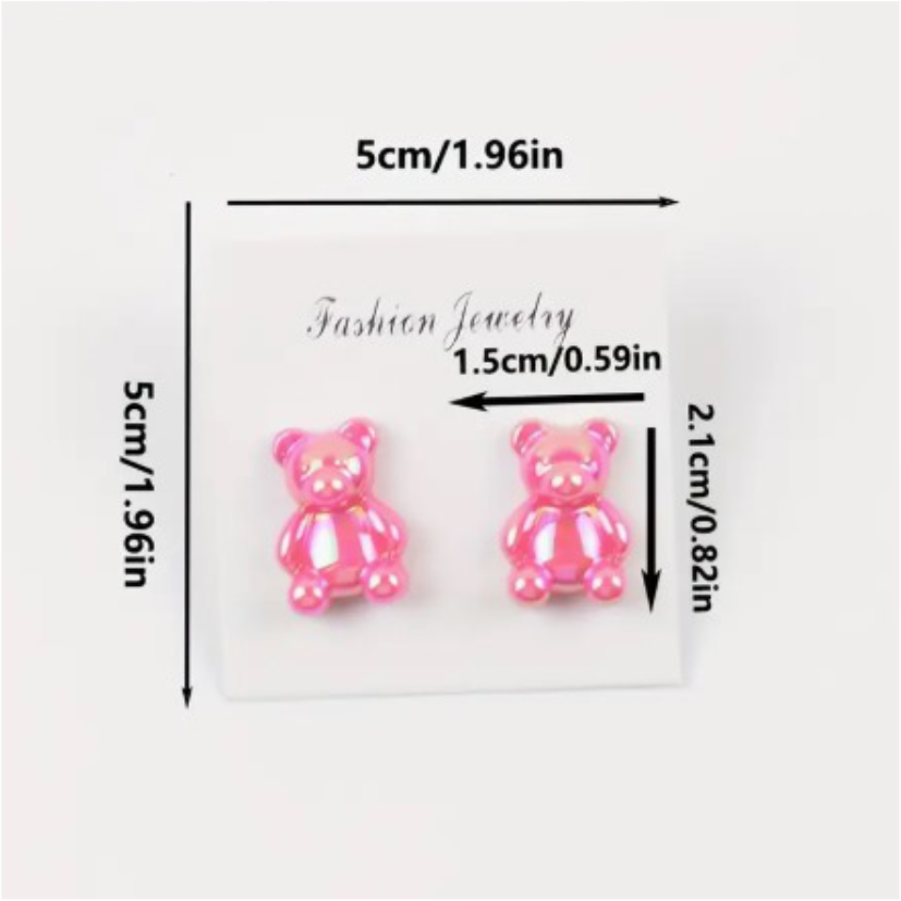 Aritos Pasantes de Osito de Goma - Rosa Tornasolado