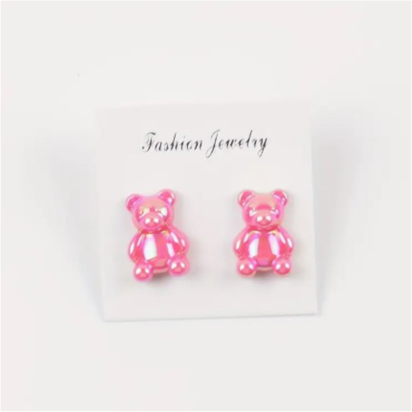 Aritos Pasantes de Osito de Goma - Rosa Tornasolado