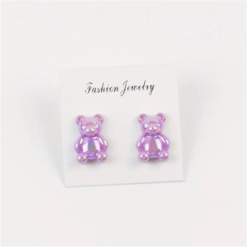 Aritos Pasantes de Osito de Goma - Violeta Tornasolado