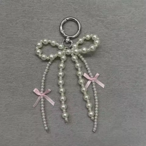 Pearl Beaded Bow Keychain