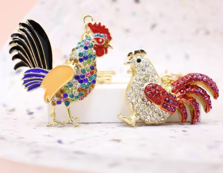 Colorful Rooster Brooch Set