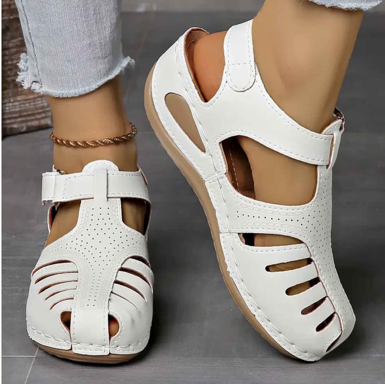 🔥LAST DAY Promotion 60% OFF🔥 | Comfortable Breathable Sandals -Women's Solid Color Shoes, Round Toe, Platform Heel, with Ankle Strap, Hook-and-Loop Fastener, Natural Materials