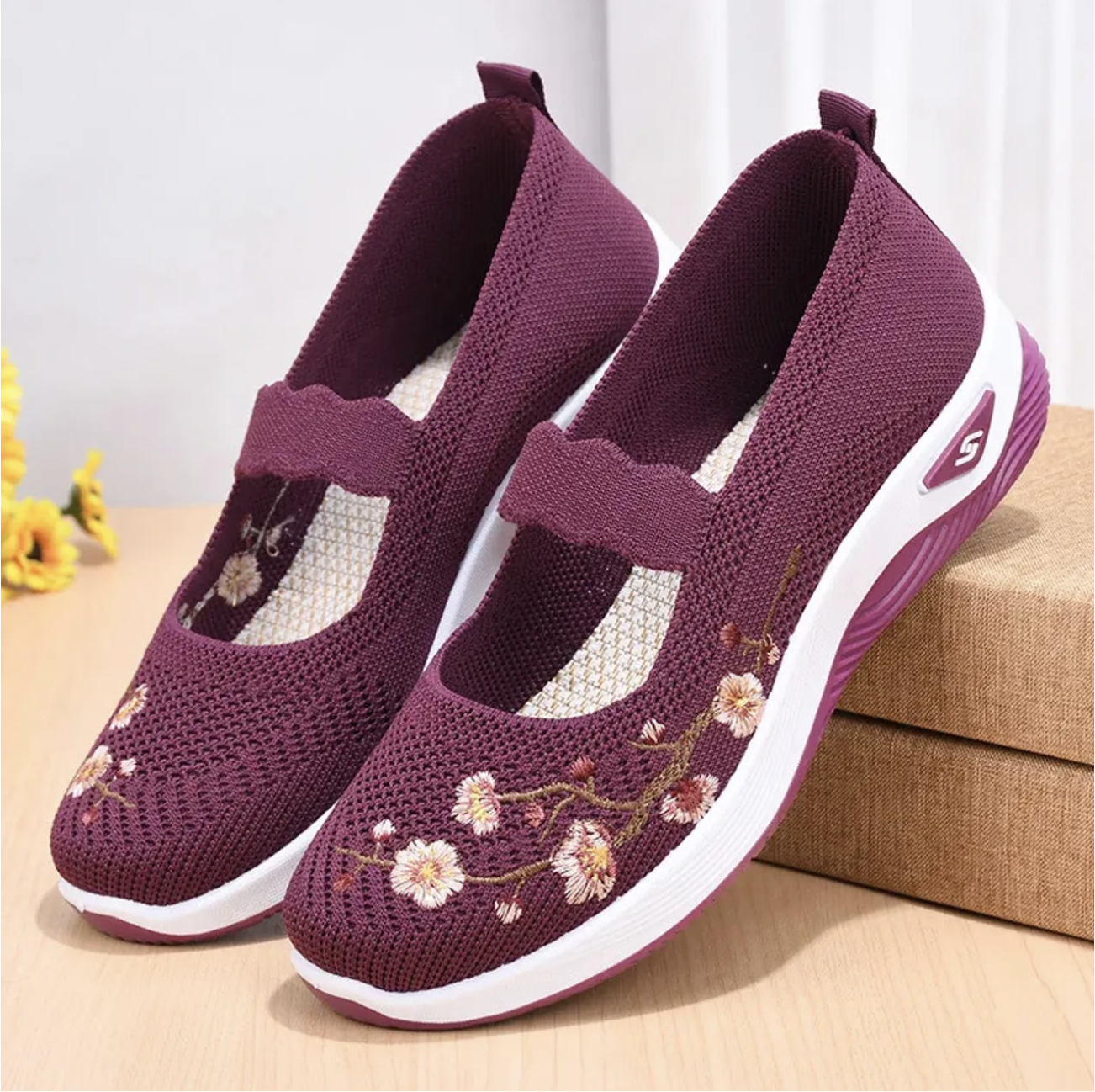 🔥Hot Sale Summer 2024🔥 breathable knitted floral embroidered flats for women