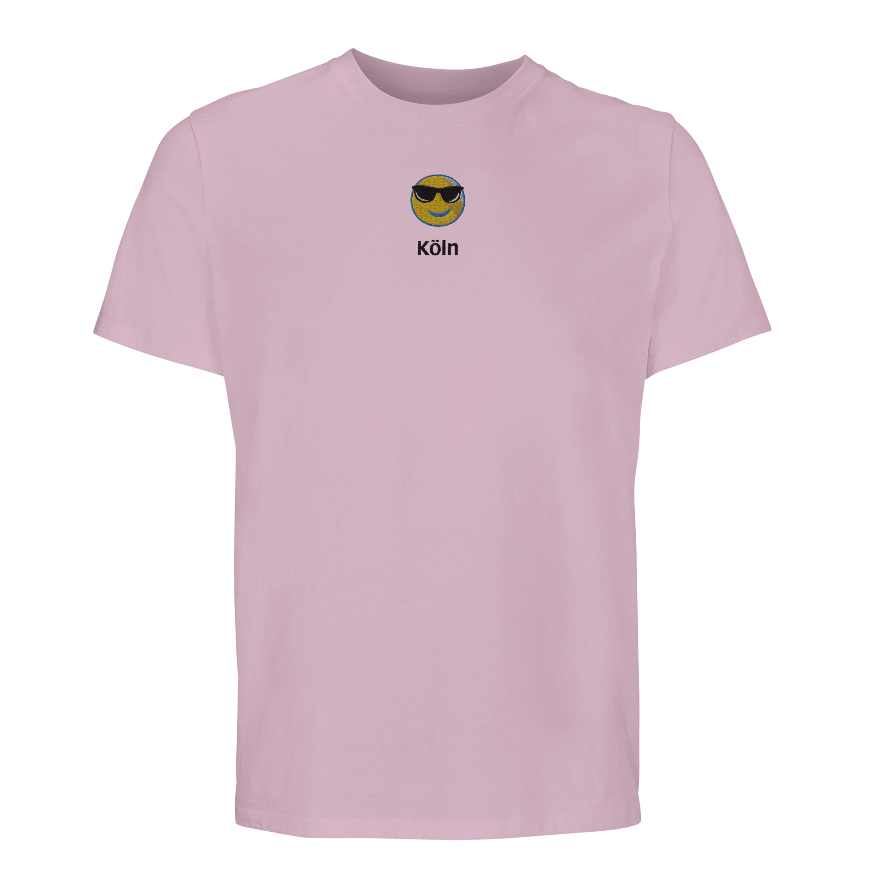 Personalisieren Sie Ihr Bio-Baumwolle T-Shirt mit Ihrer Lieblingsstadt und einem Emoji bestickt!