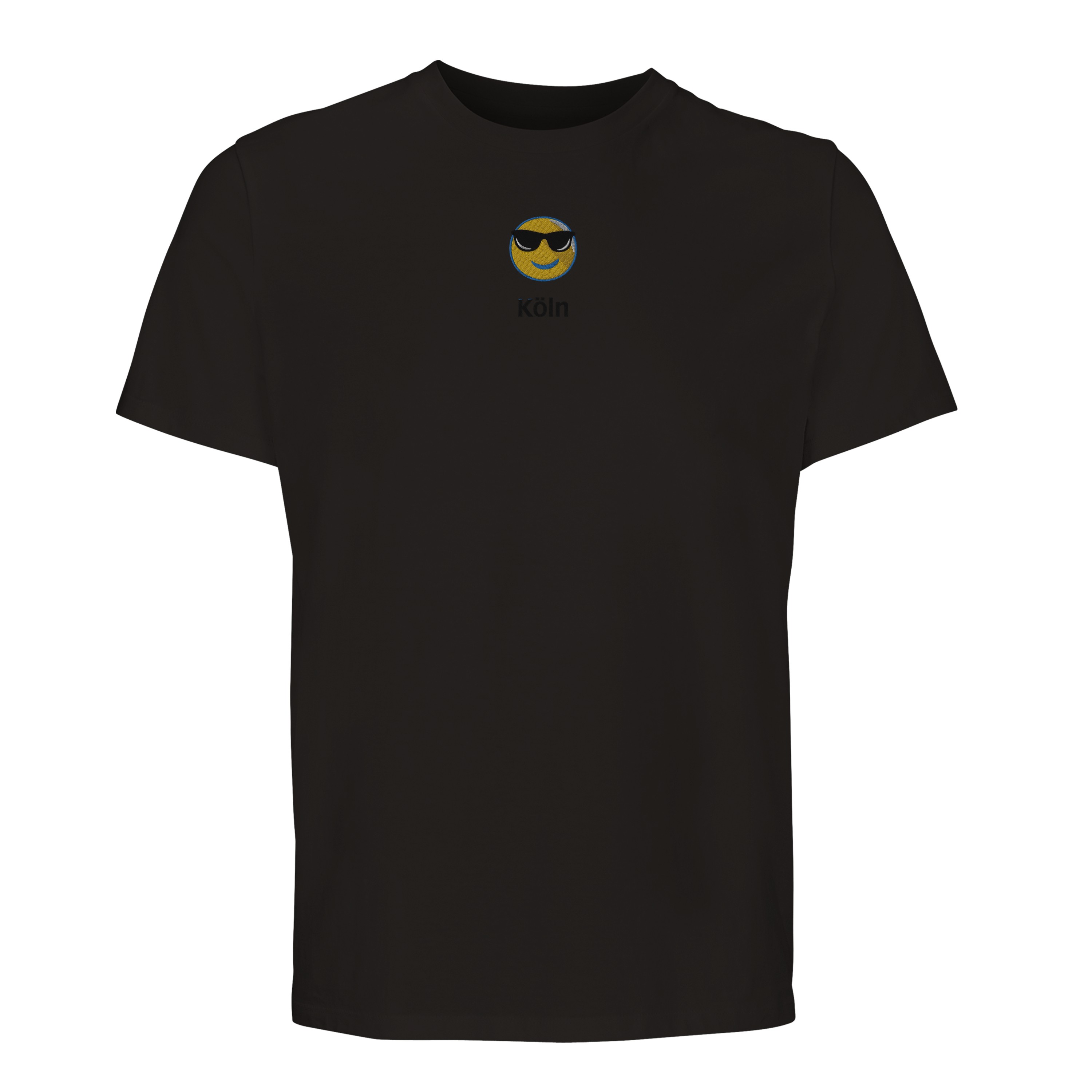 Personalisieren Sie Ihr Bio-Baumwolle T-Shirt mit Ihrer Lieblingsstadt und einem Emoji bestickt!