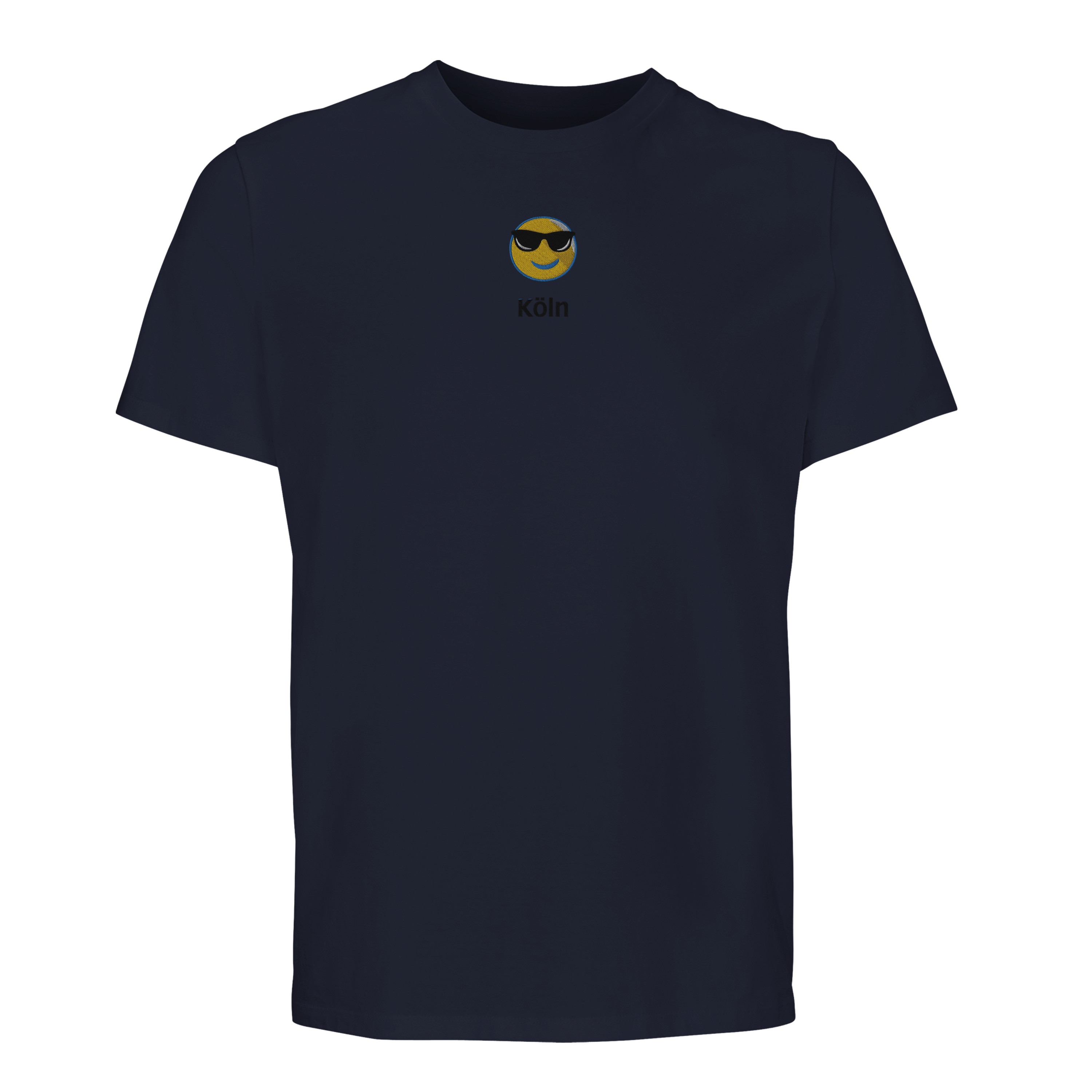 Personalisieren Sie Ihr Bio-Baumwolle T-Shirt mit Ihrer Lieblingsstadt und einem Emoji bestickt!
