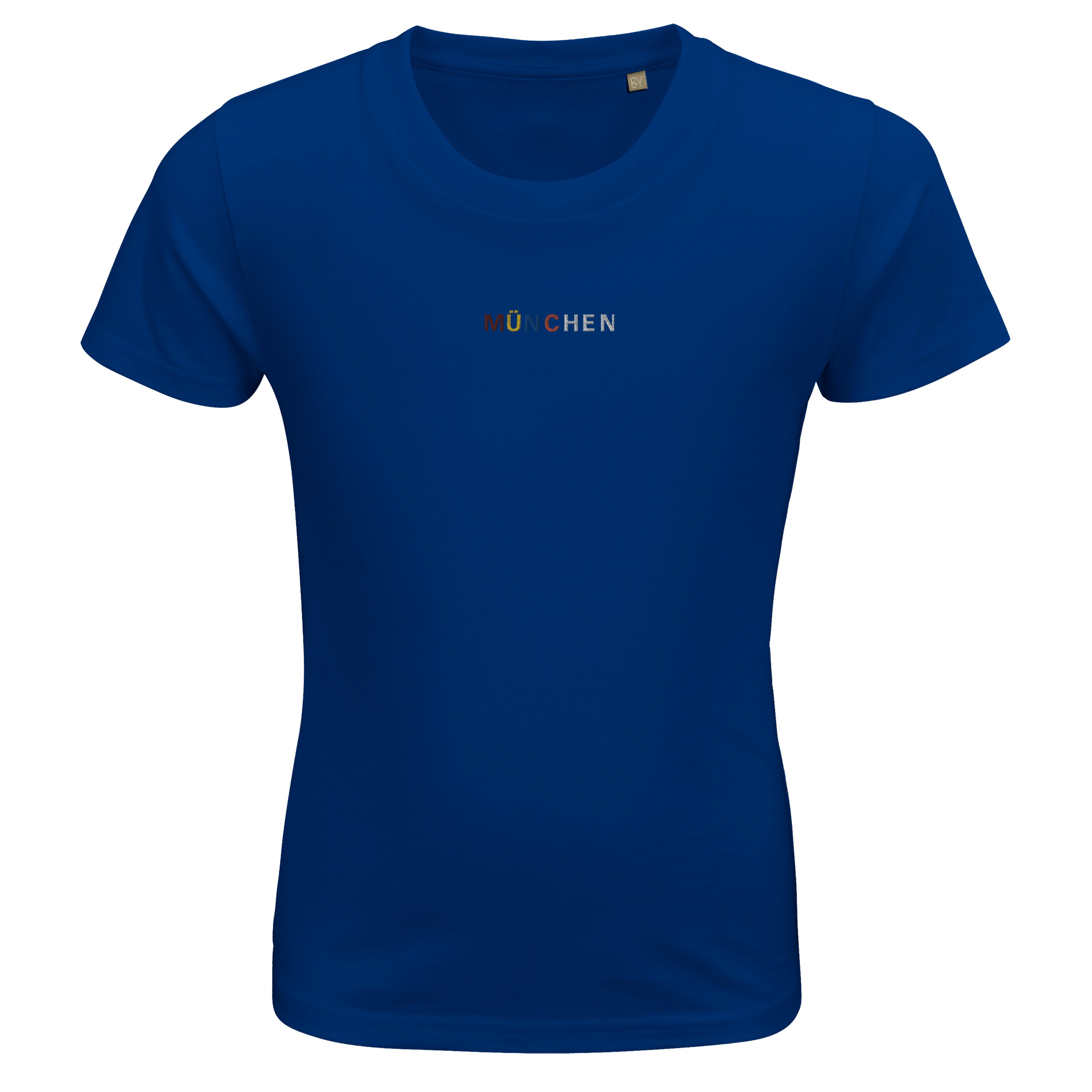 Personalisieren Sie Ihr Bio Baumwolle Kinder T-Shirt: Ihre Stadt in lebendigen Farben bestickt!