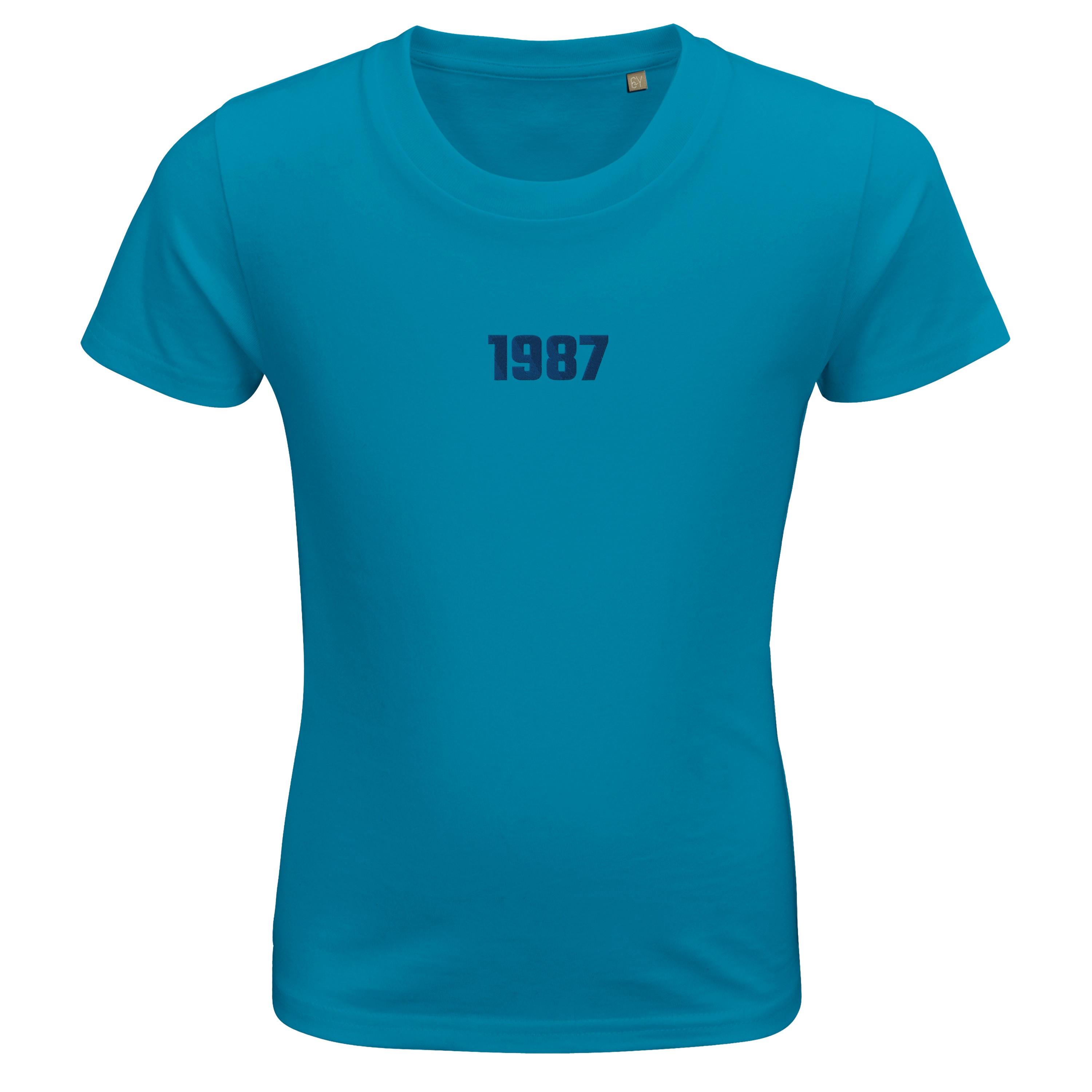 Gestalten Sie Ihr Bio-Baumwolle Kinder T-Shirt mit Ihrer Lieblingsstadt oder einer besonderen Zahl bestickt!