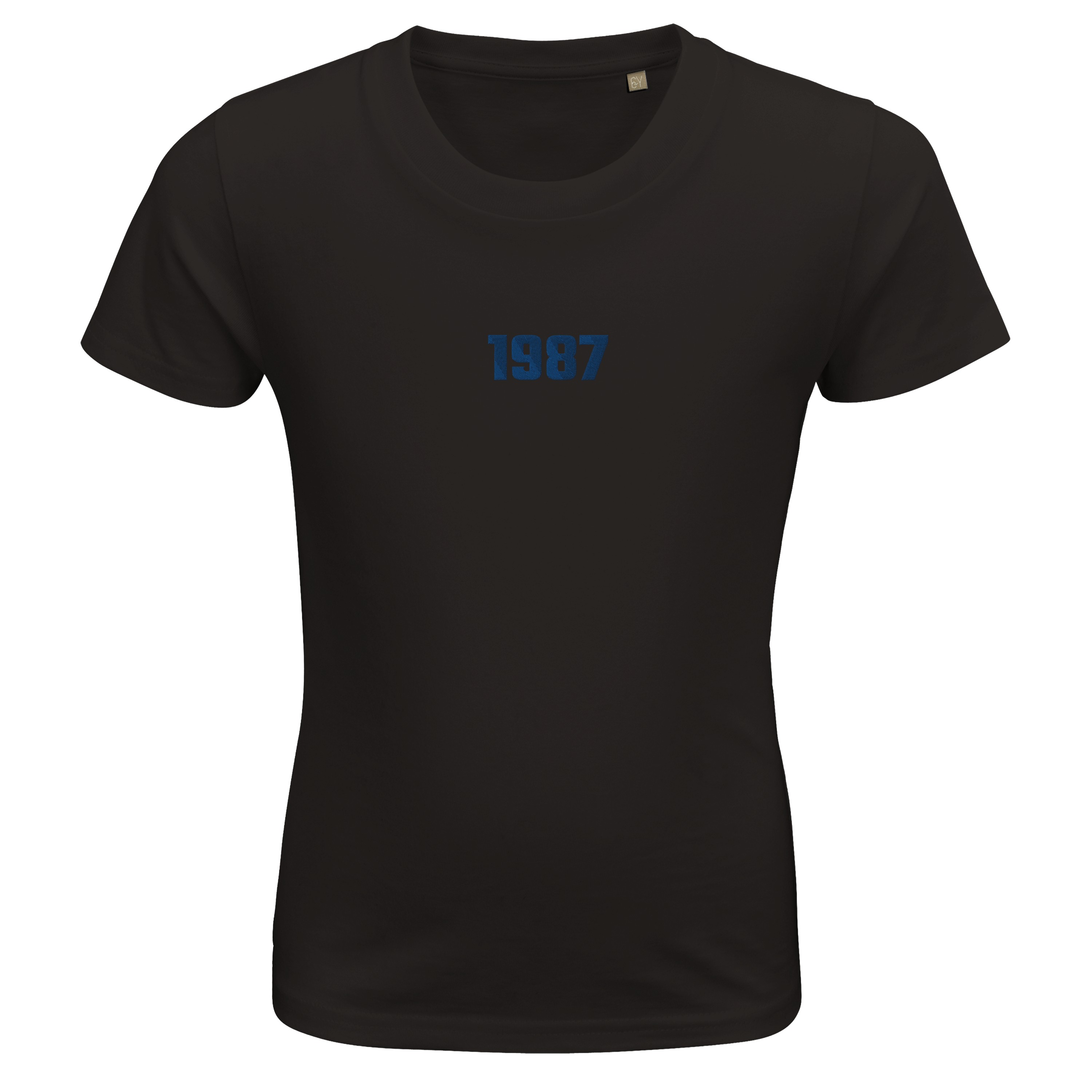Gestalten Sie Ihr Bio-Baumwolle Kinder T-Shirt mit Ihrer Lieblingsstadt oder einer besonderen Zahl bestickt!