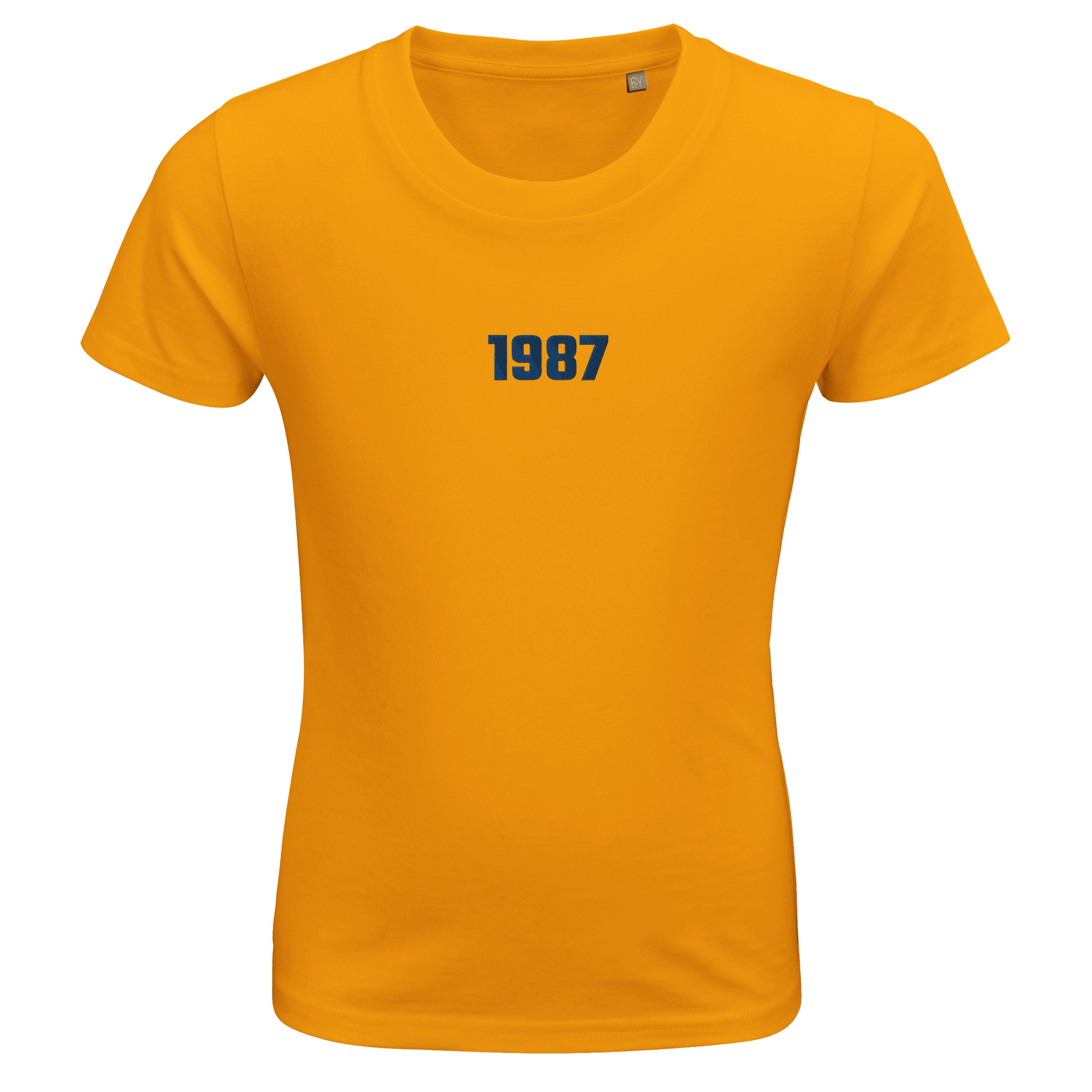 Gestalten Sie Ihr Bio-Baumwolle Kinder T-Shirt mit Ihrer Lieblingsstadt oder einer besonderen Zahl bestickt!