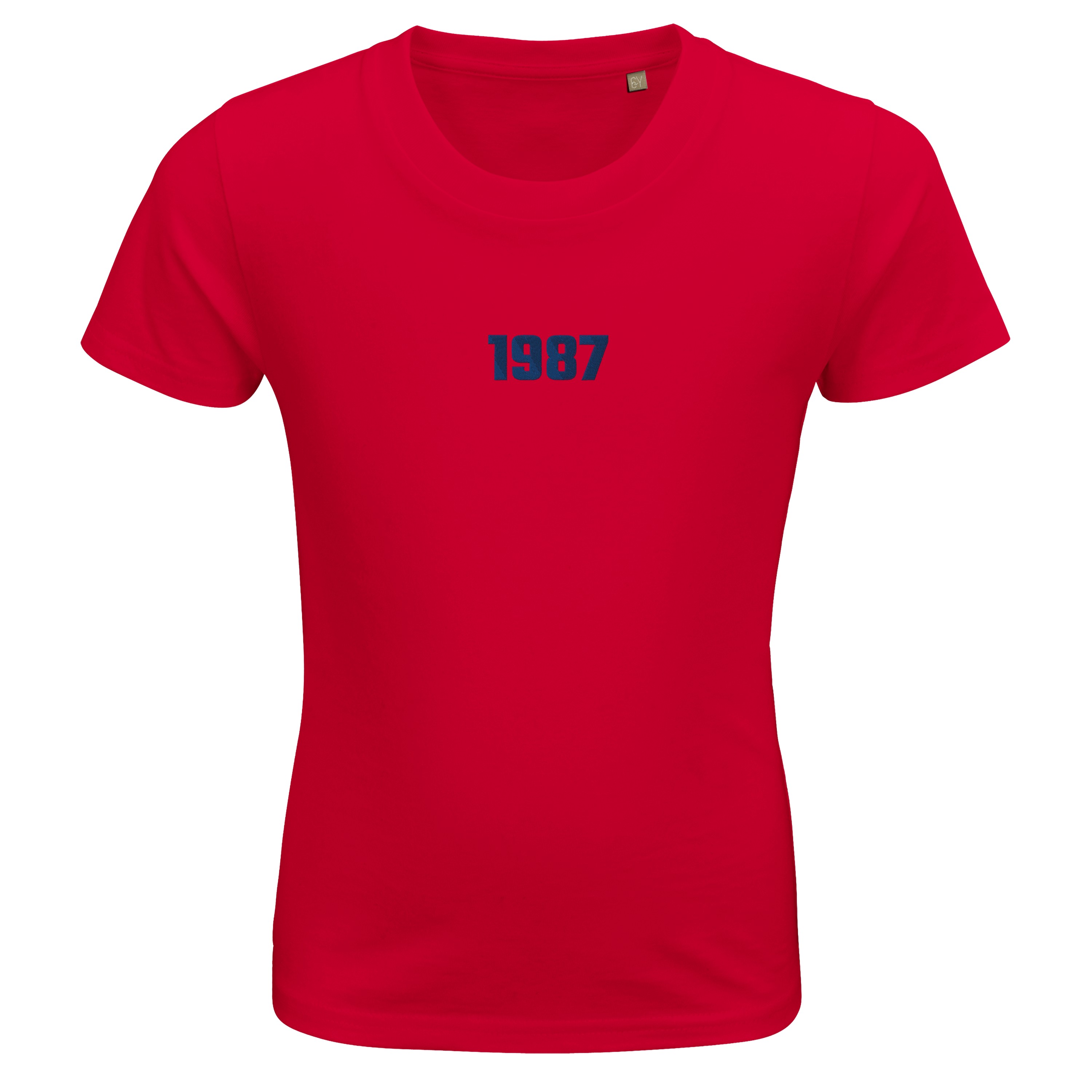 Gestalten Sie Ihr Bio-Baumwolle Kinder T-Shirt mit Ihrer Lieblingsstadt oder einer besonderen Zahl bestickt!