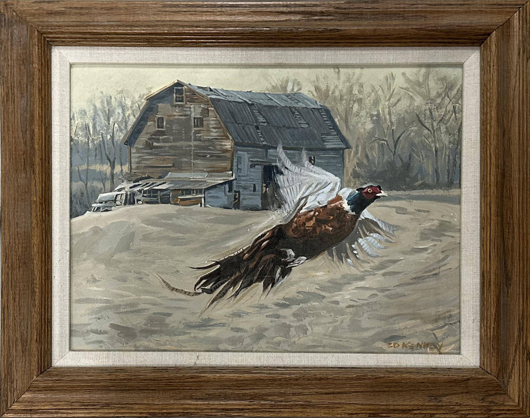 Rustic Barn and Pheasant Painting