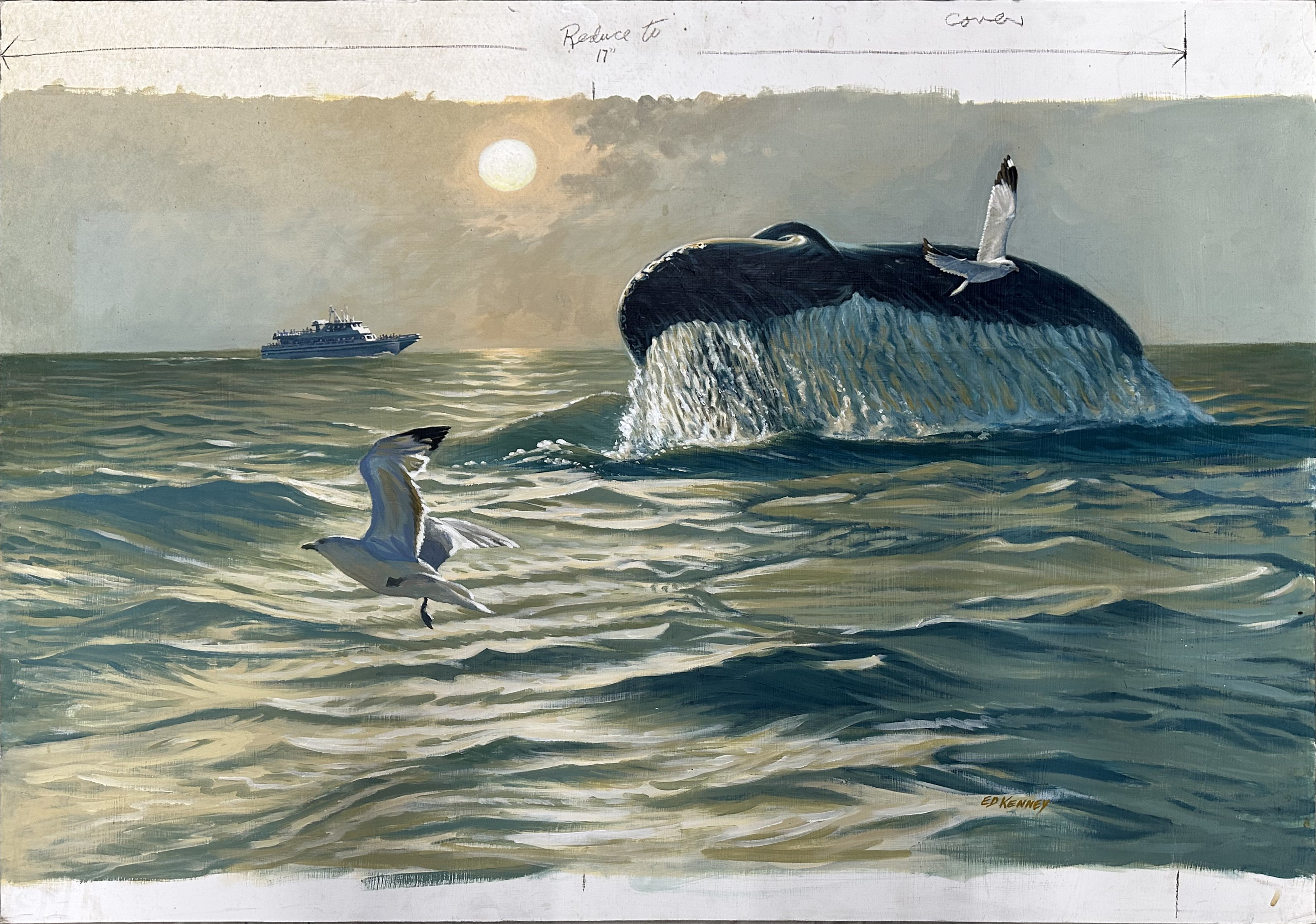 Whale and Seagulls Marine Painting