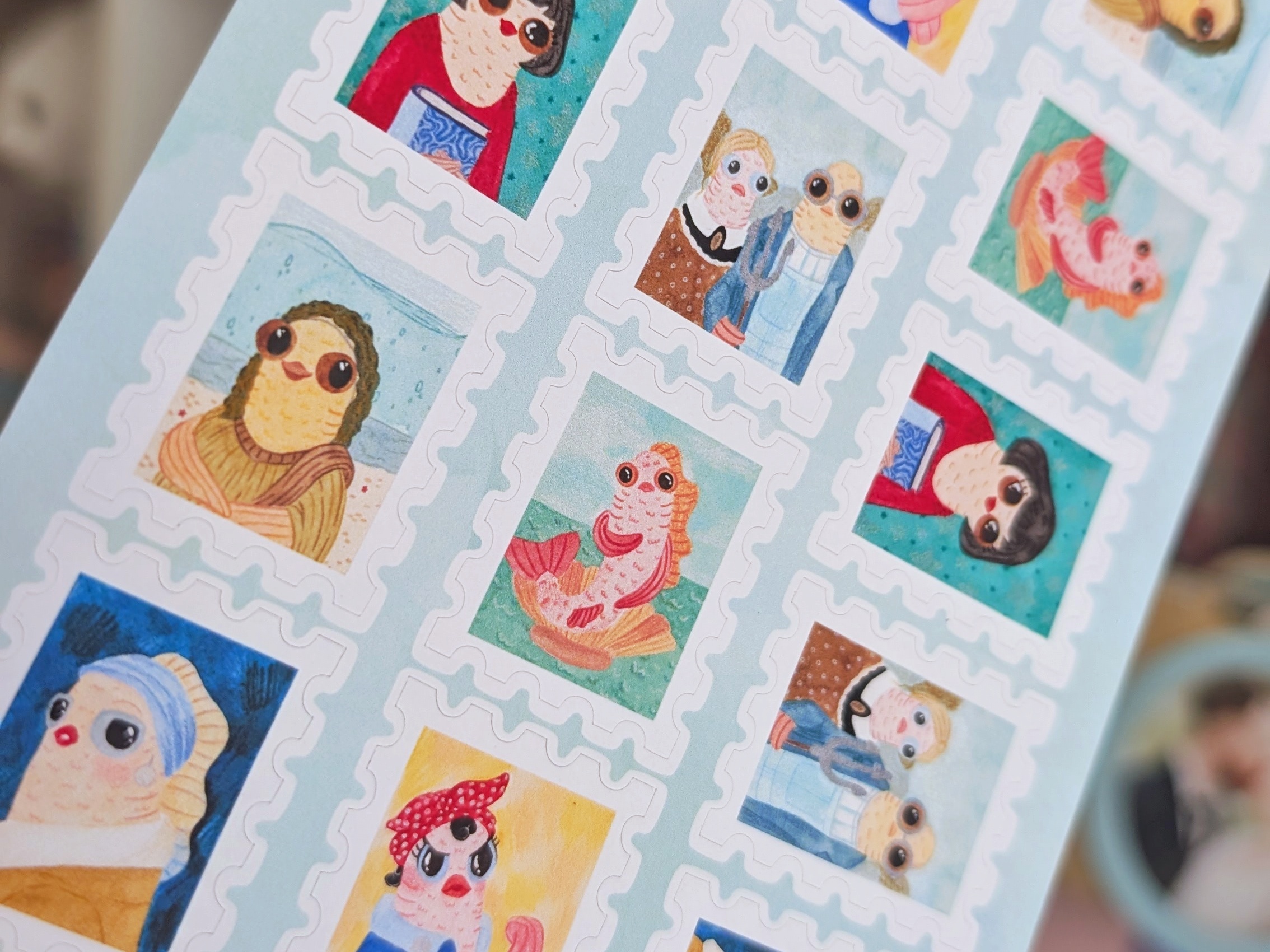 Feuille de stickers - Timbres d'Œuvres poissonneuses