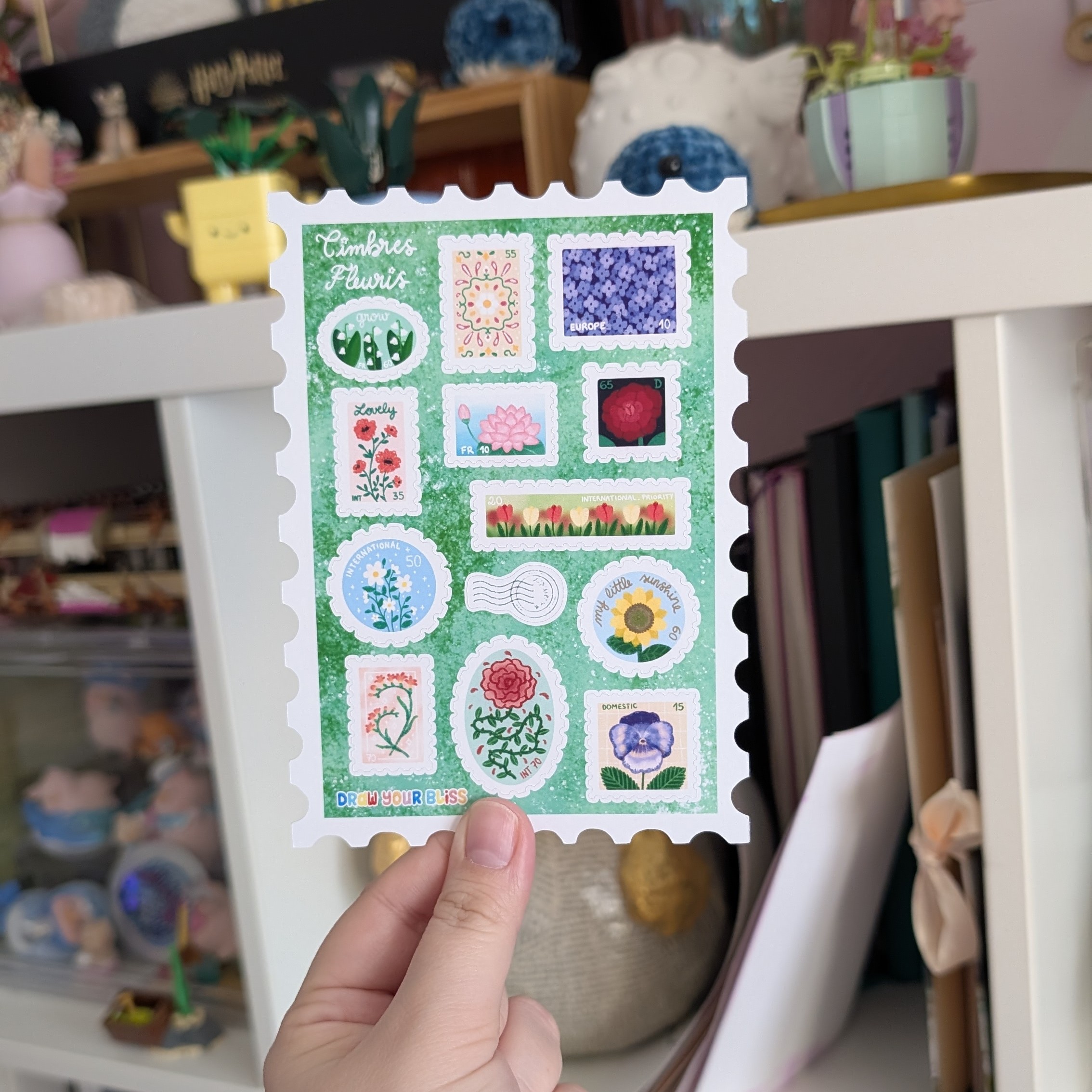 Feuille de stickers - Timbres fleuris