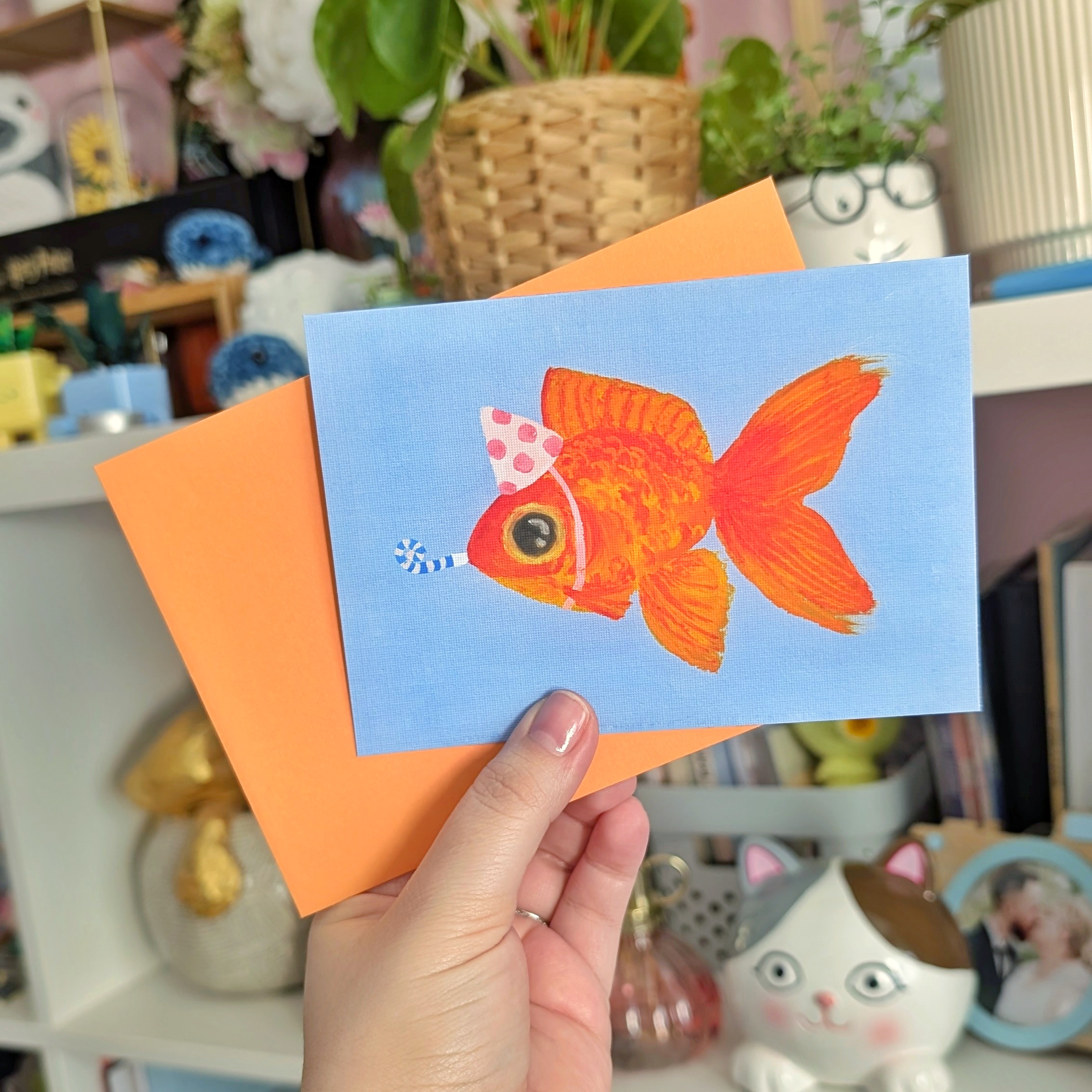 Carte de vœux - Poisson rouge fêtard