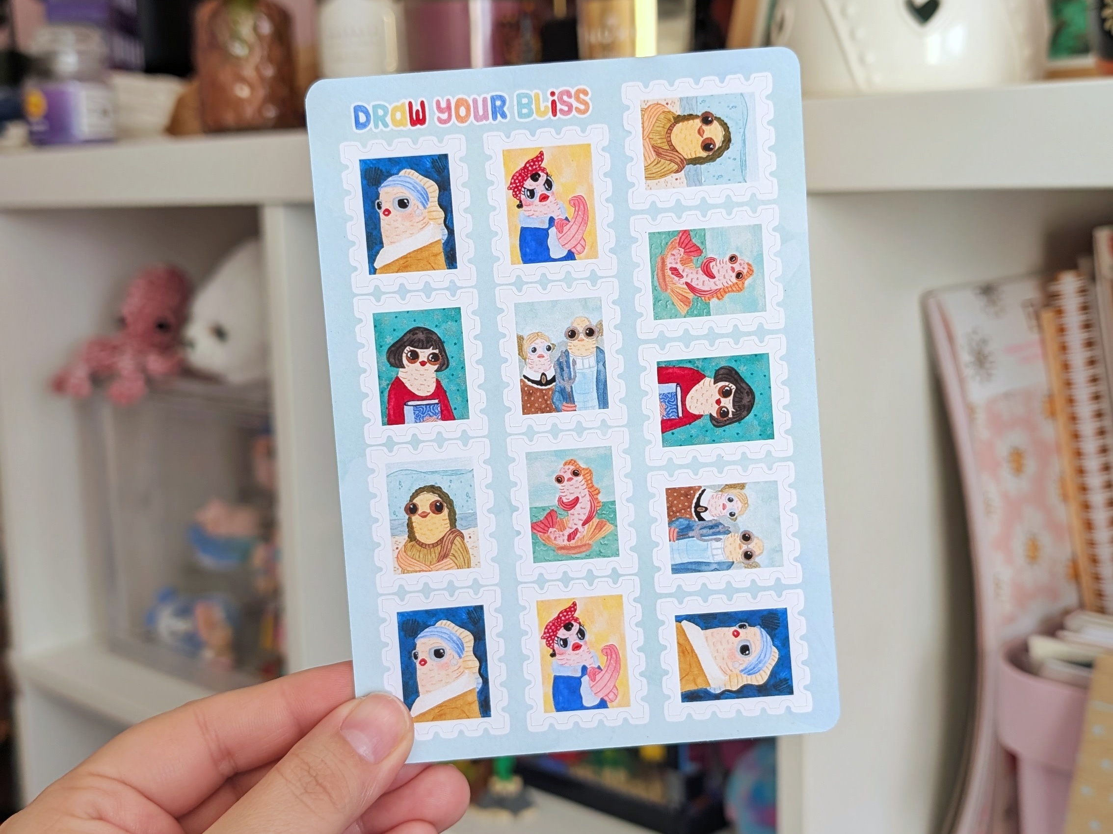 Feuille de stickers - Timbres d'Œuvres poissonneuses