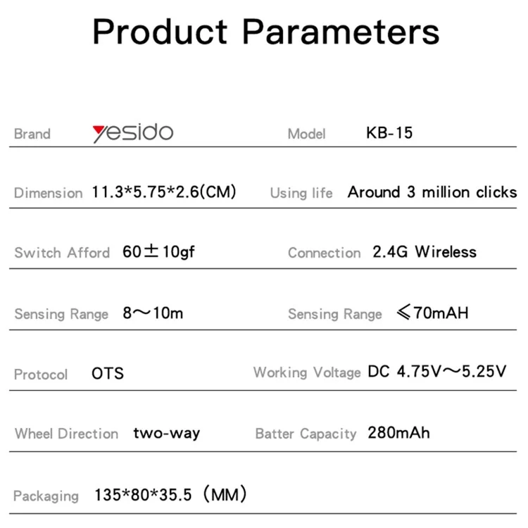 YESIDO KB15 – Souris sans fil rechargeable 2.4G