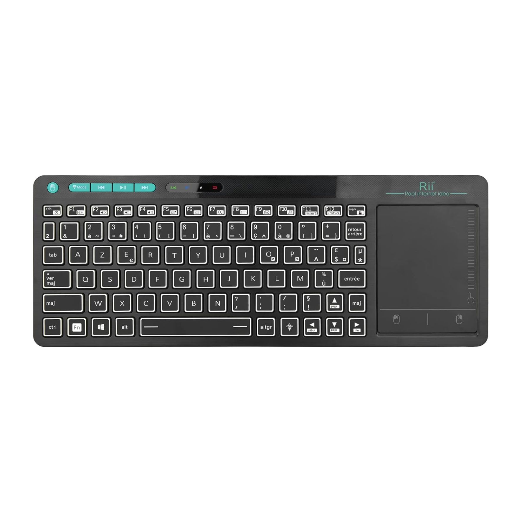 Rii K18S Clavier sans Fil Français (AZERTY) Clavier de Bureau avec Souris Tactile Wireless, Rechargeable (Bluetooth & 2.4 GHz)