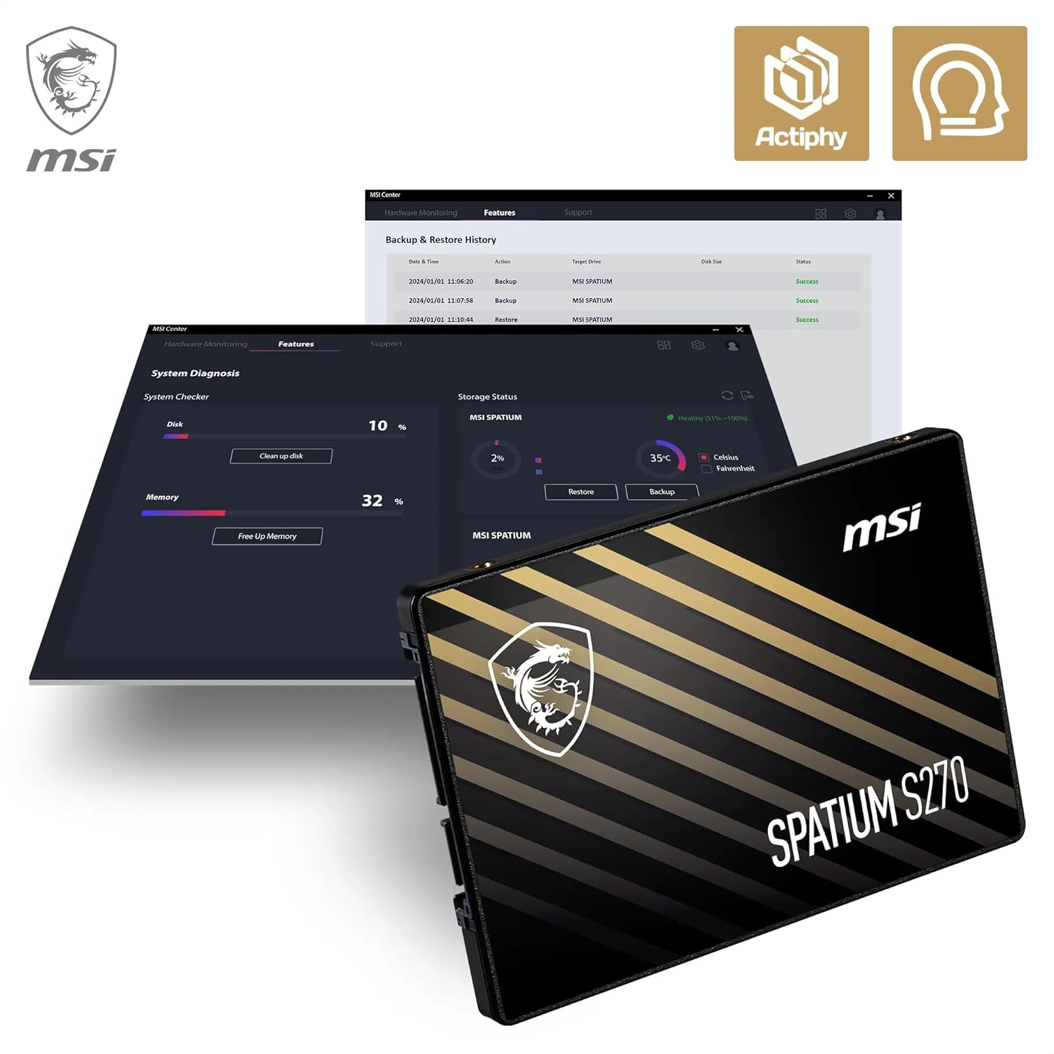 MSI SPATIUM S270 SATA 2.5" 960GB - SSD Interne, SATA III 6 GB/s, 2,5"