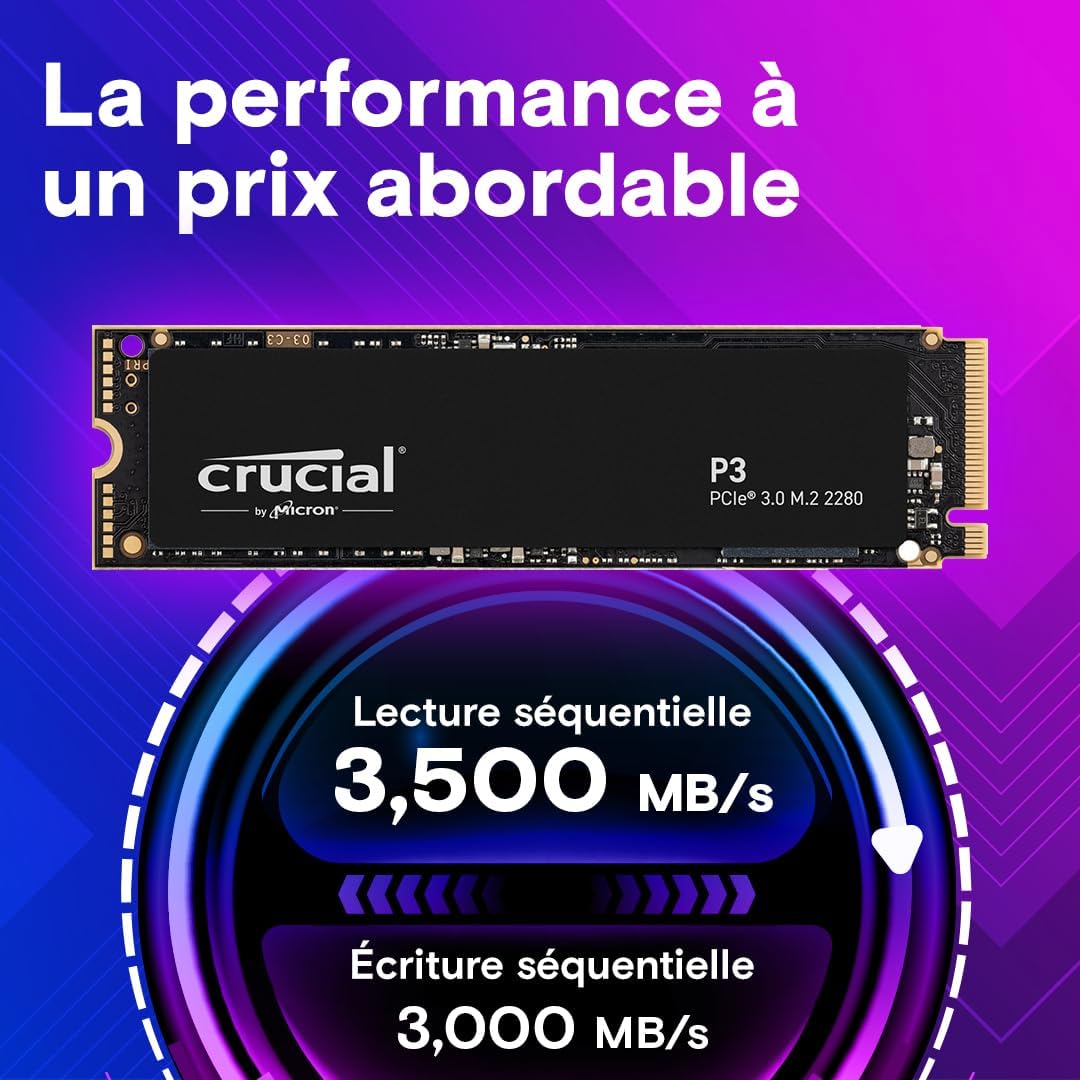 Crucial P3 1To M.2 PCIe Gen3 NVMe SSD interne - Jusqu’à 3500Mo/s
