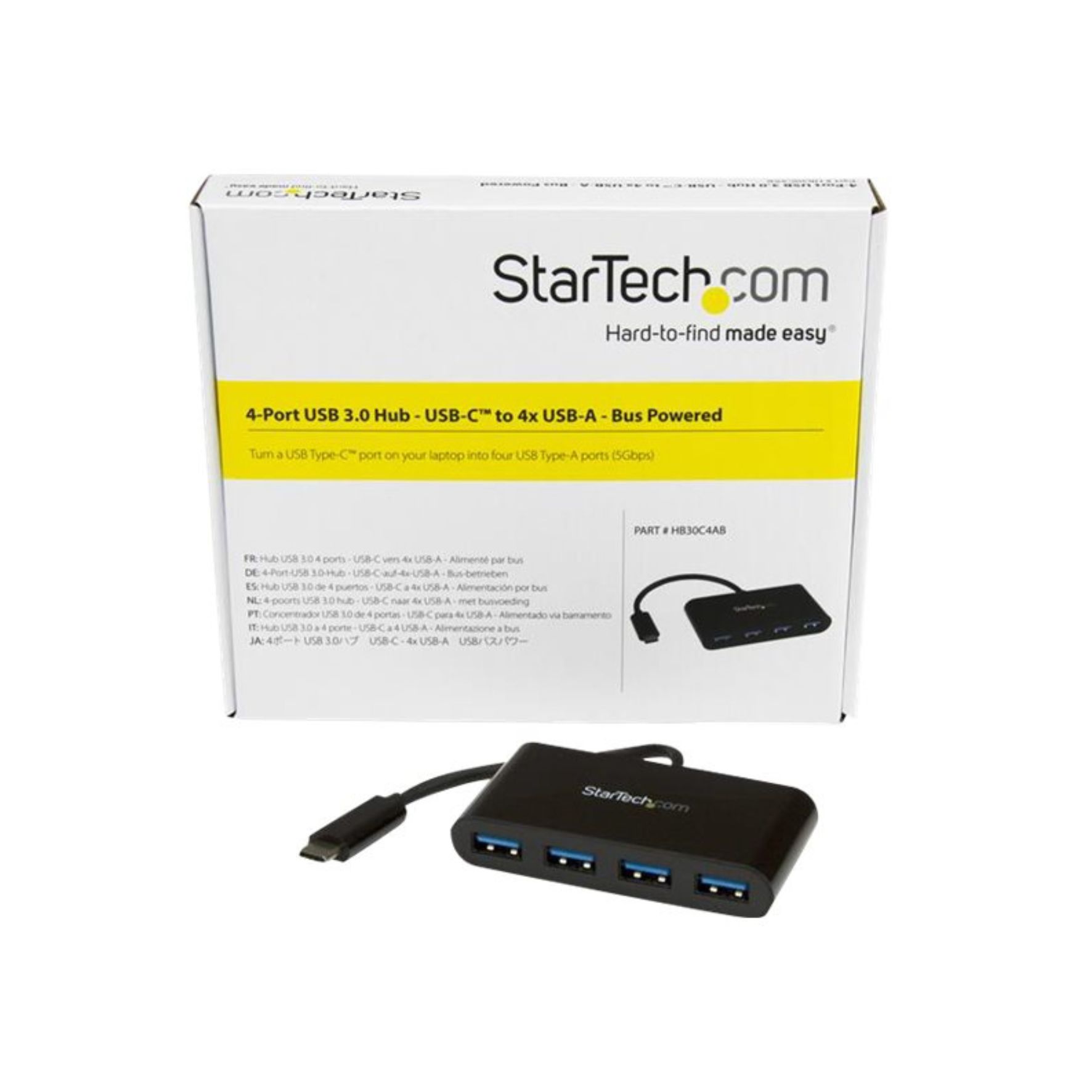 StarTechcom 4-Port USB-C Hub - Mini Hub - USB-C to 4x USB-A - USB 2.0