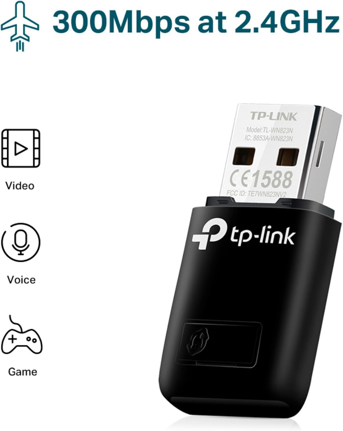 TP-Link Clé WiFi N300 Mbps, mini adaptateur USB, Bouton WPS,  Windows, Mac OS, Linux