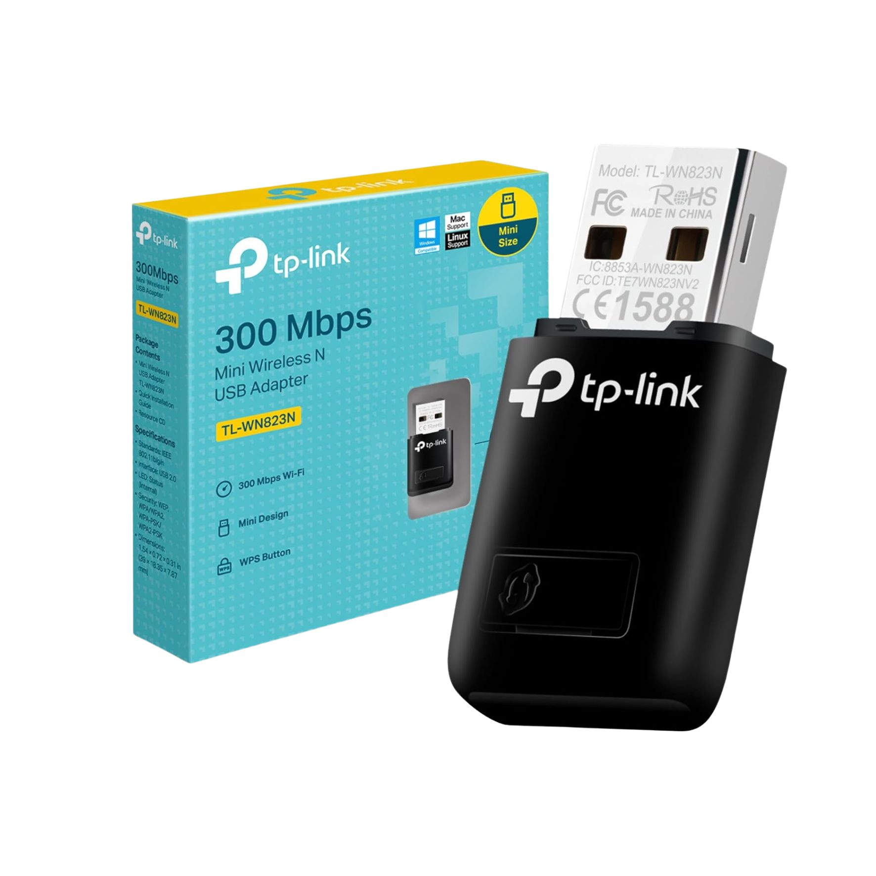 TP-Link Clé WiFi N300 Mbps, mini adaptateur USB, Bouton WPS,  Windows, Mac OS, Linux