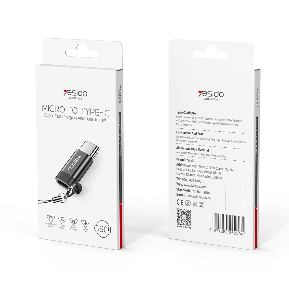  Adaptateur mini connecteur USB-C vers micro USB Yesido GS04 avec porte-clés (noir)
