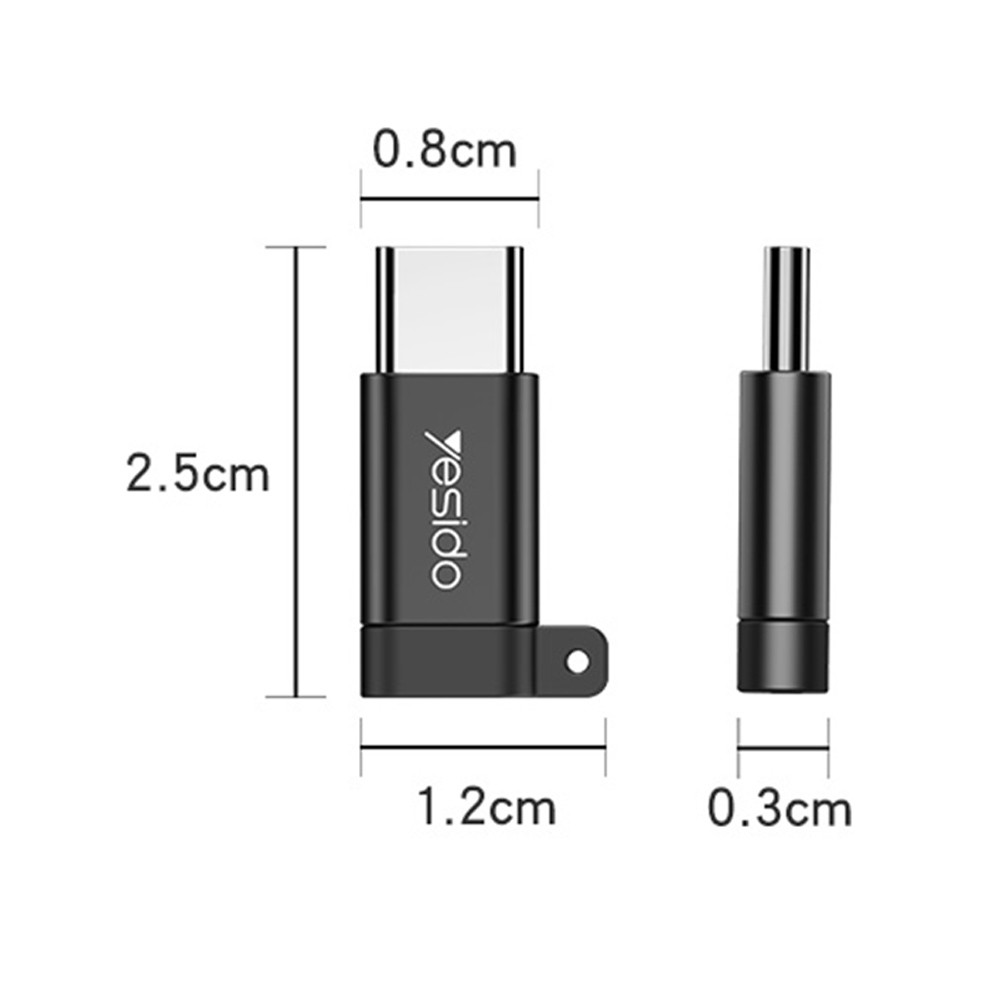  Adaptateur mini connecteur USB-C vers micro USB Yesido GS04 avec porte-clés (noir)