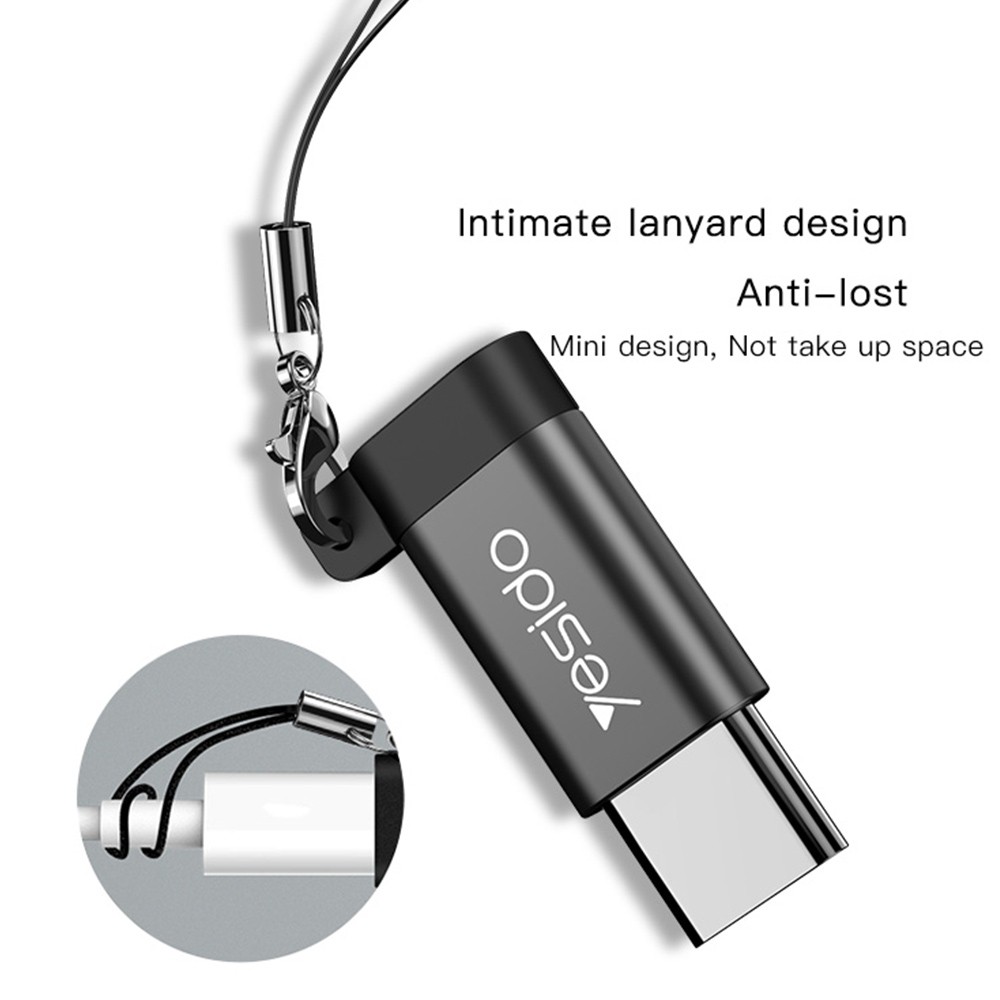  Adaptateur mini connecteur USB-C vers micro USB Yesido GS04 avec porte-clés (noir)