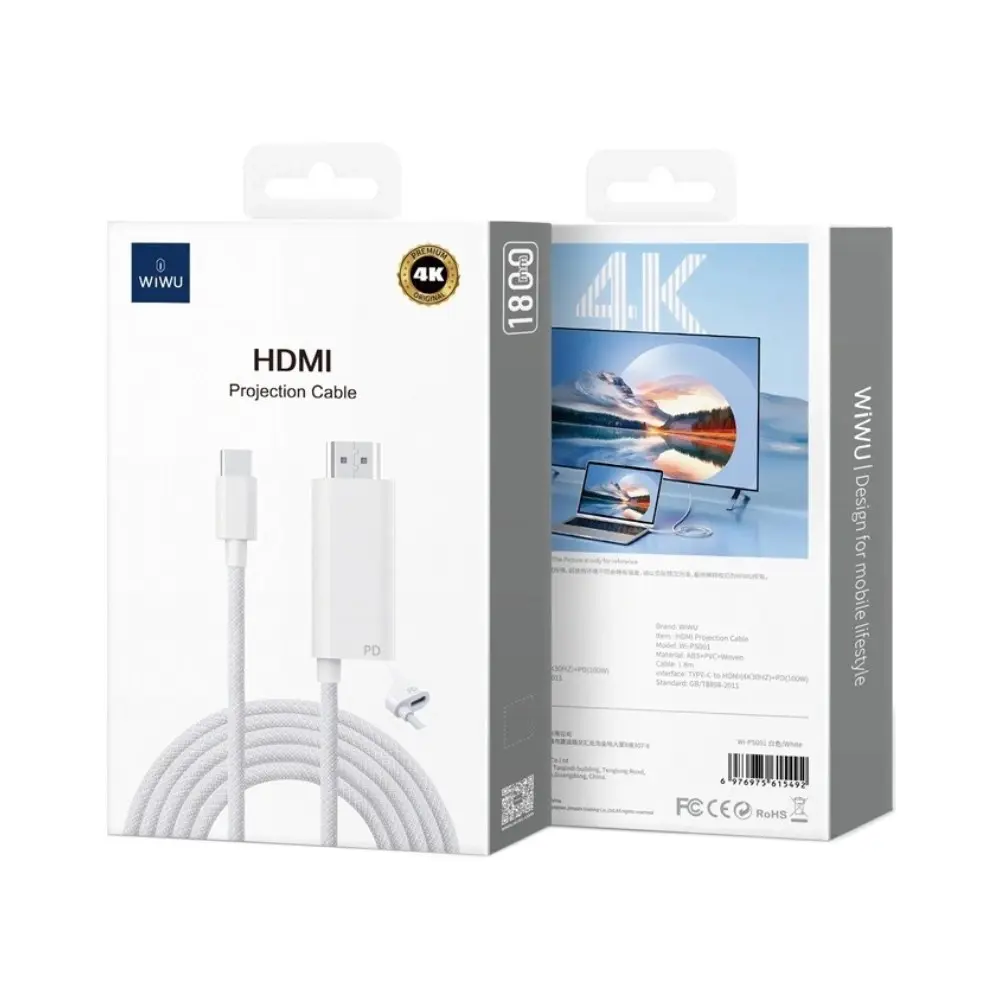 Wiwu - Câble Type-C vers HDMI WI-PS001 1.8m Blanc