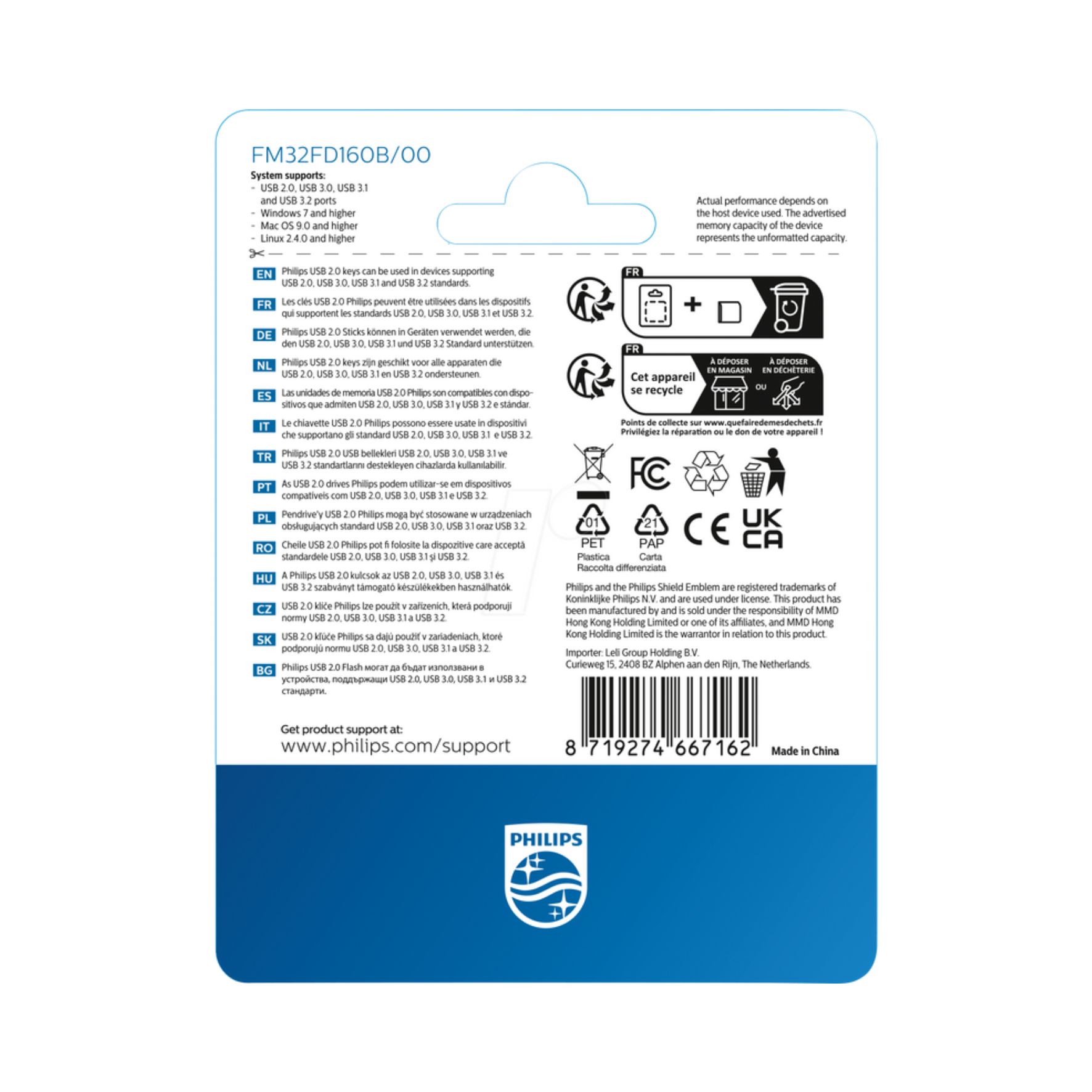 Philips FM32FD160B - clé USB flash drive 32 Go USB Type-A 2.0 MOON - Métal argent