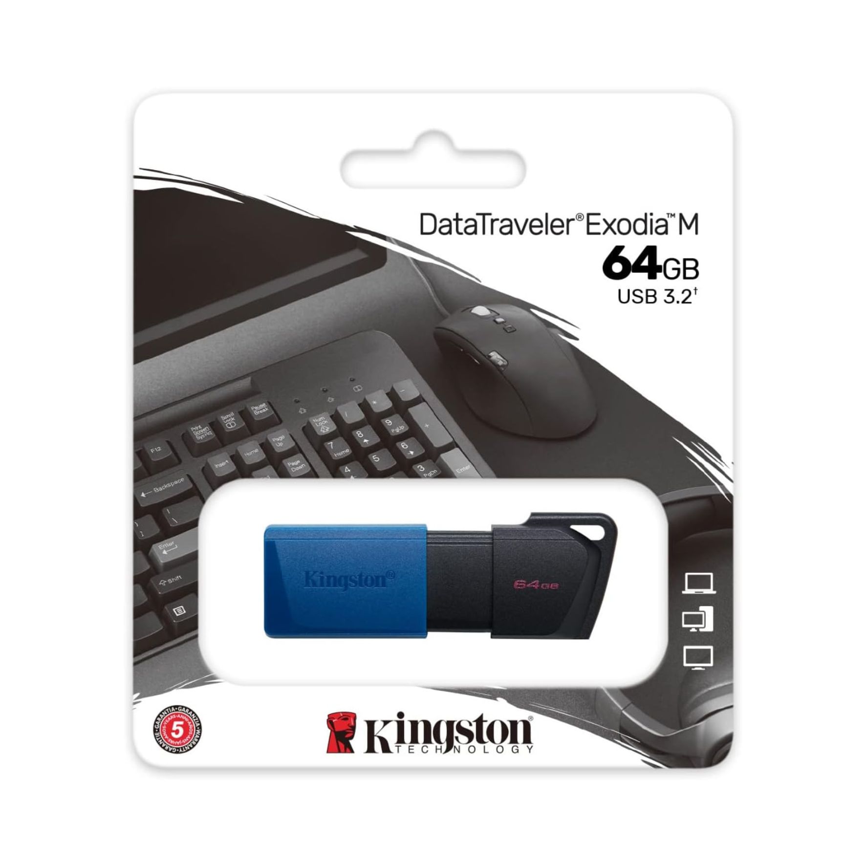 Kingston DataTraveler Exodia M Clé USB 3.2 Gen 1 DTXM/64GB - capuchon amovible (Noir + Bleu ou Rouge)