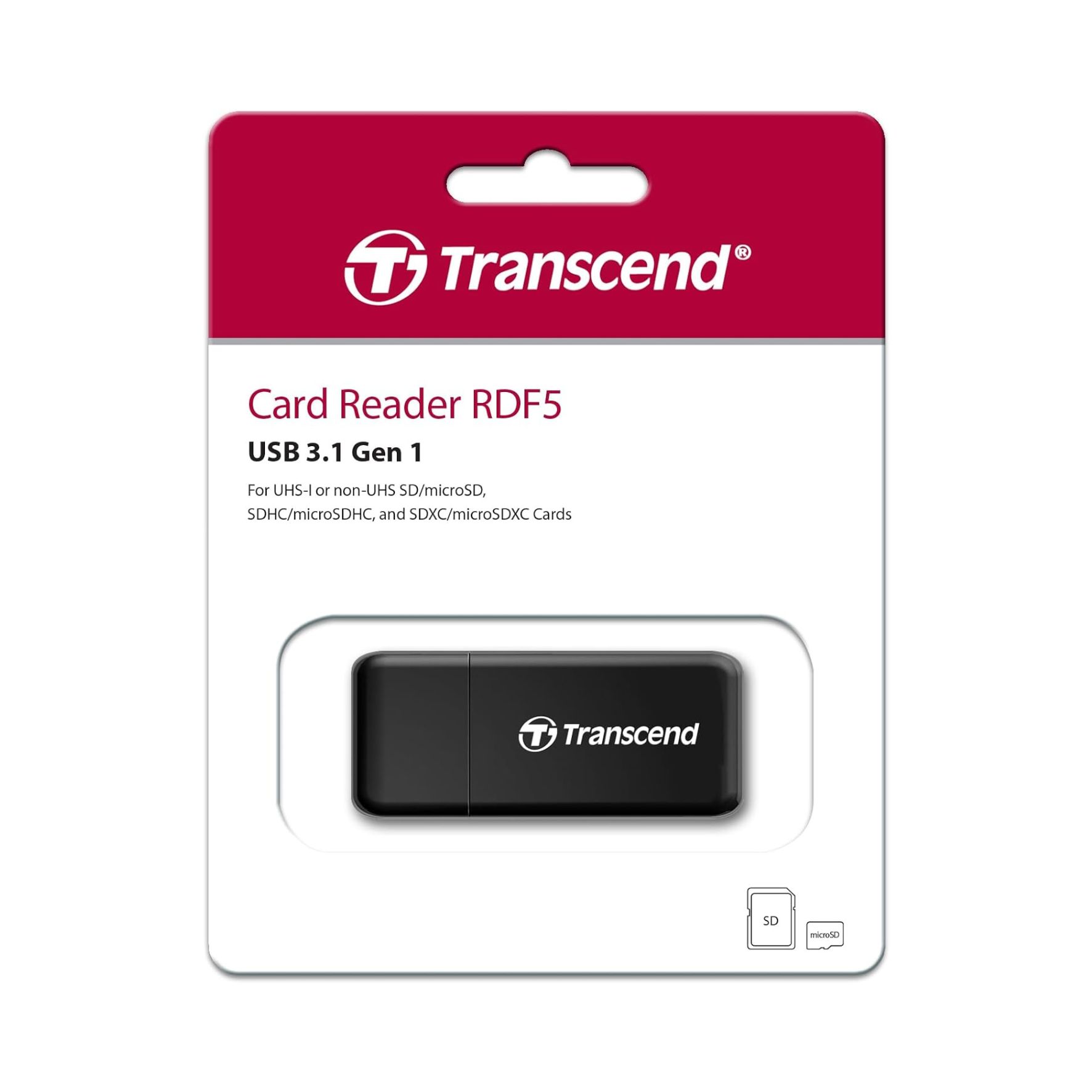 Transcend Lecteur de cartes SD/MicroSD USB 3.1 Noir TS-RDF5K