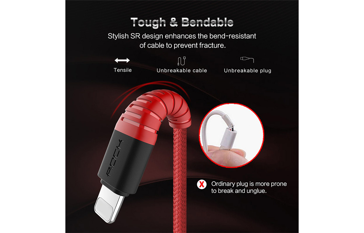 ROCK Câble de charge 3 en 1 haute résistance, longueur 120 cm