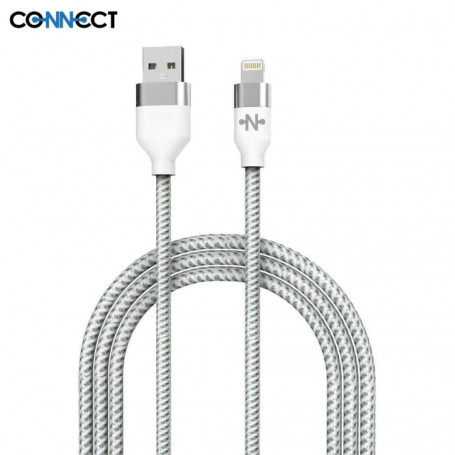 Câble Data USB vers Lightning CONNECT MC-CLB4 Nylon Tressé 12W (1m ou 2m) Blanc ou noir
