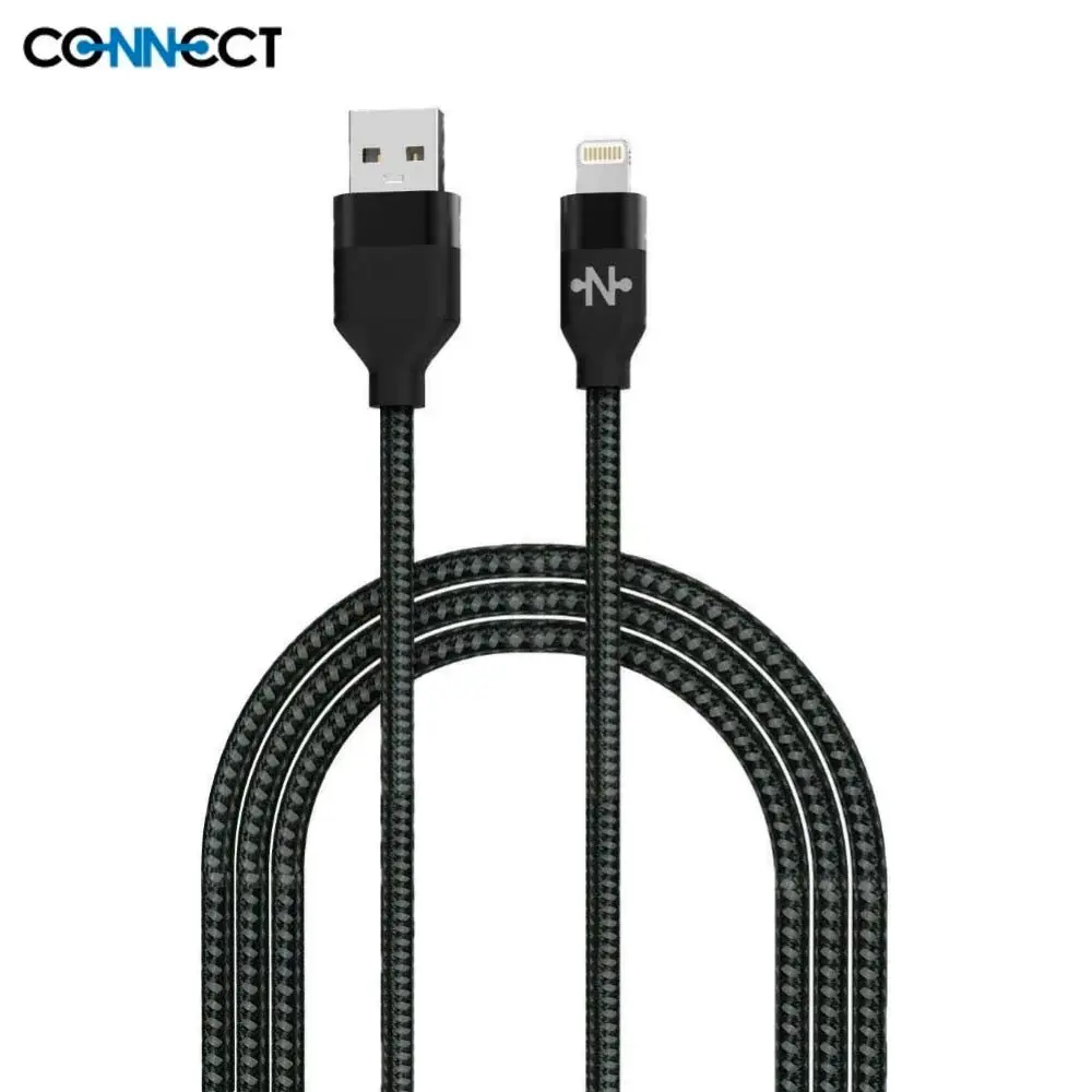 Câble Data USB vers Lightning CONNECT MC-CLB4 Nylon Tressé 12W (1m ou 2m) Blanc ou noir