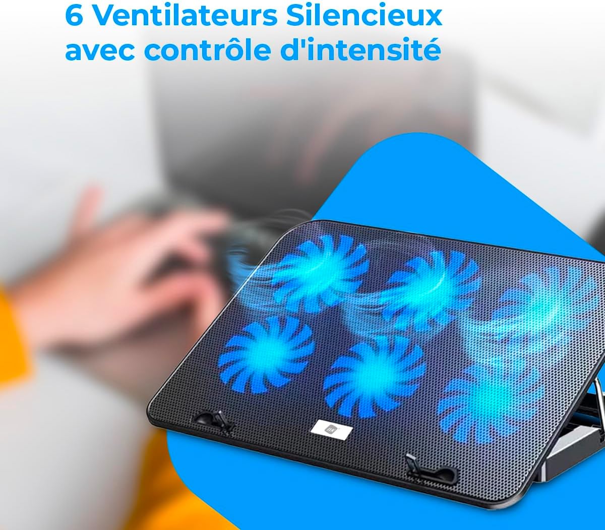 NK Base de Refroidissement Portable - Ventilateur pour Ordinateur Portable 12-17", Hauteur réglable, 2 Ports USB, Refroidissement Rapide, LEDs Bleues