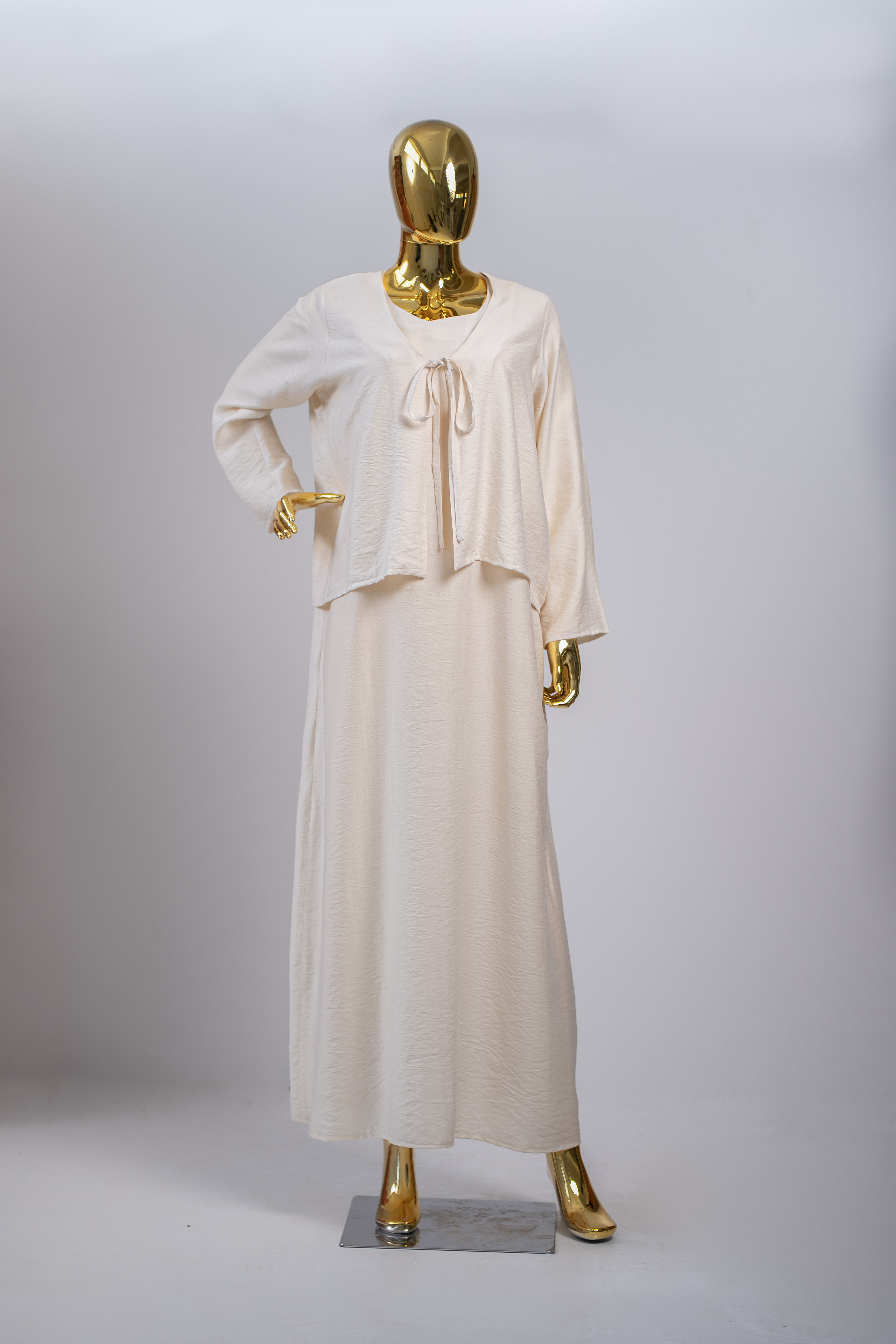 Elegant Beige Two-Piece Modest Dress Set