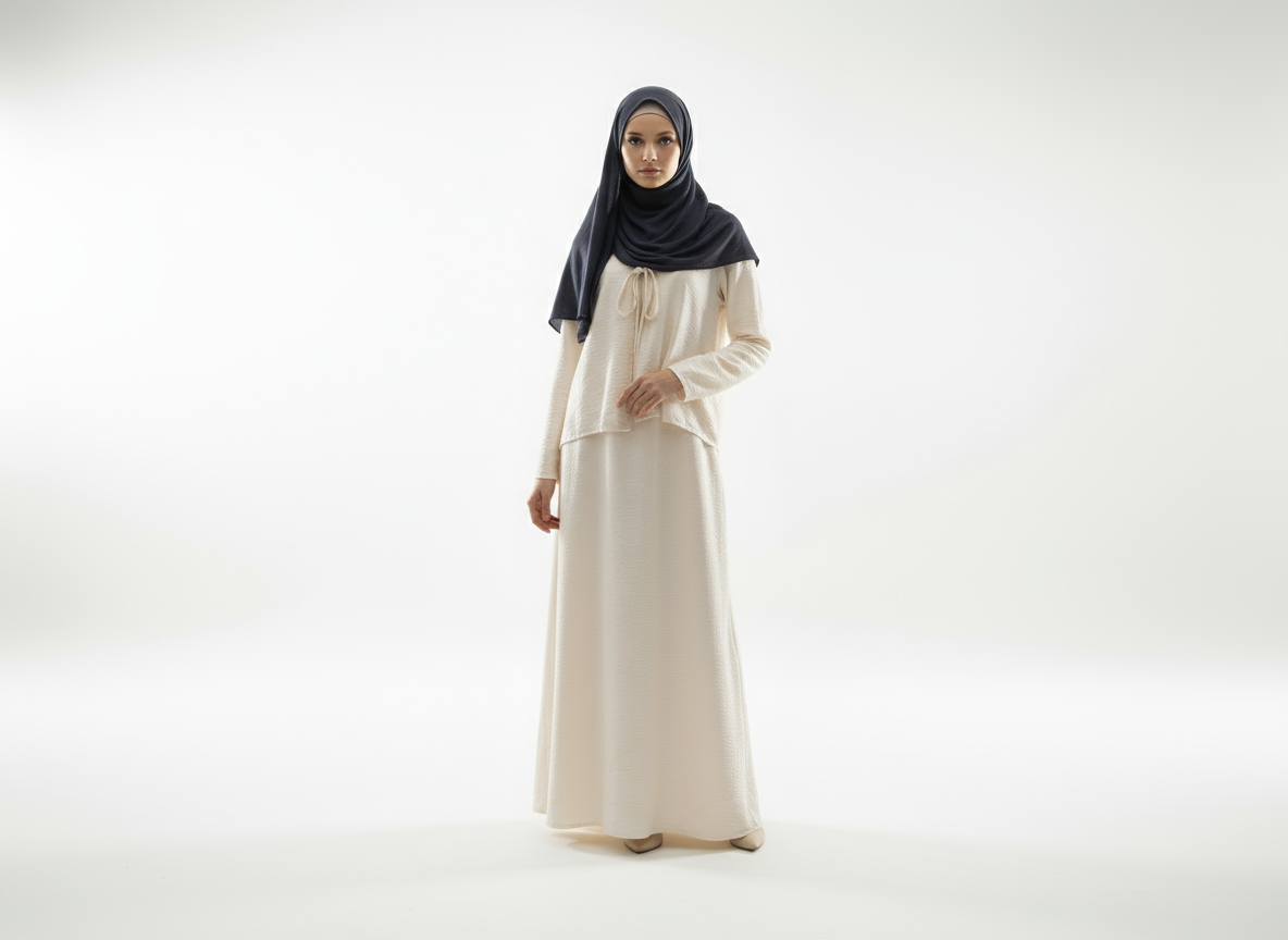 Elegant Beige Two-Piece Modest Dress Set