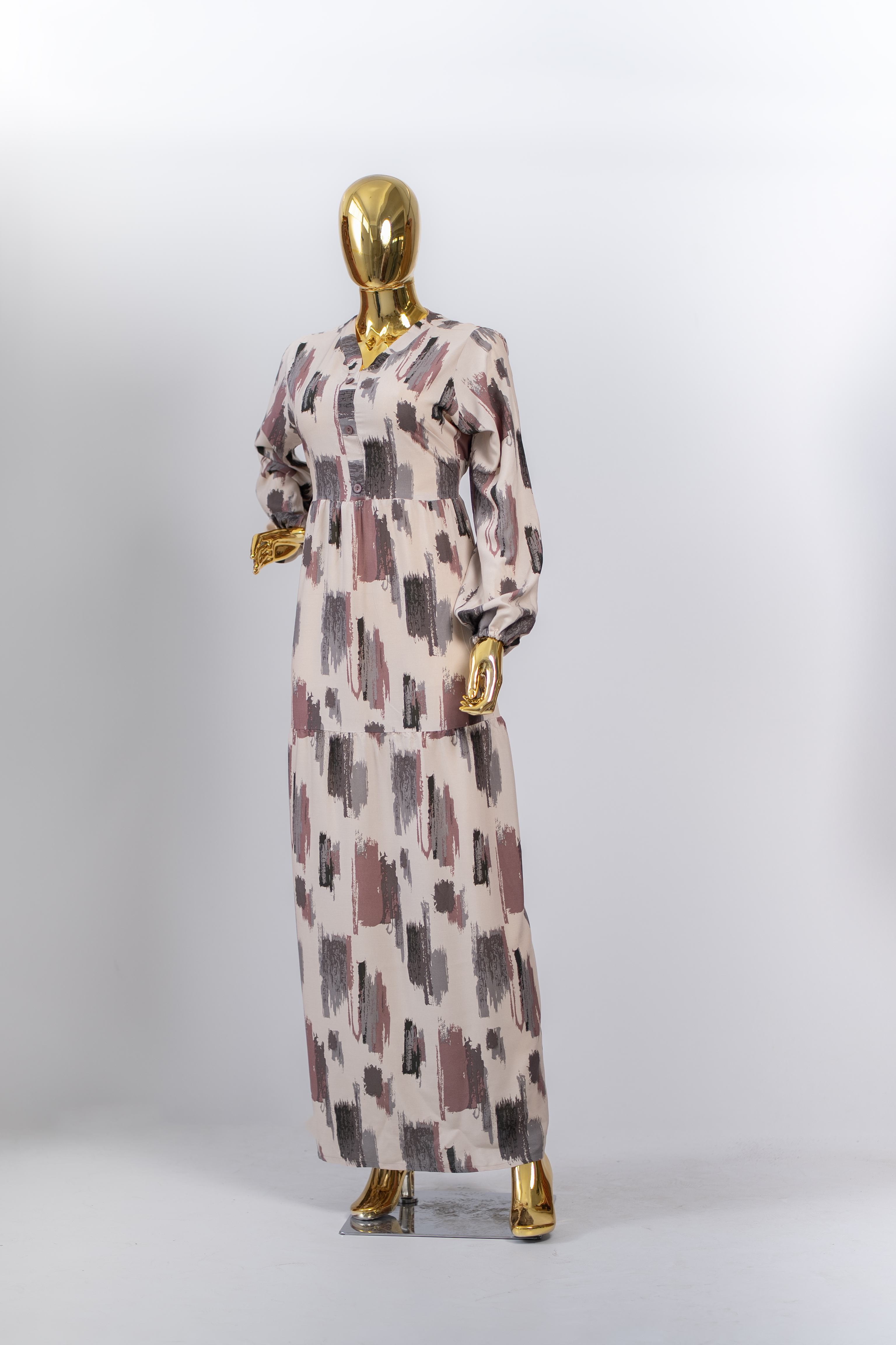 Printed Long-Sleeve Maxi Dress