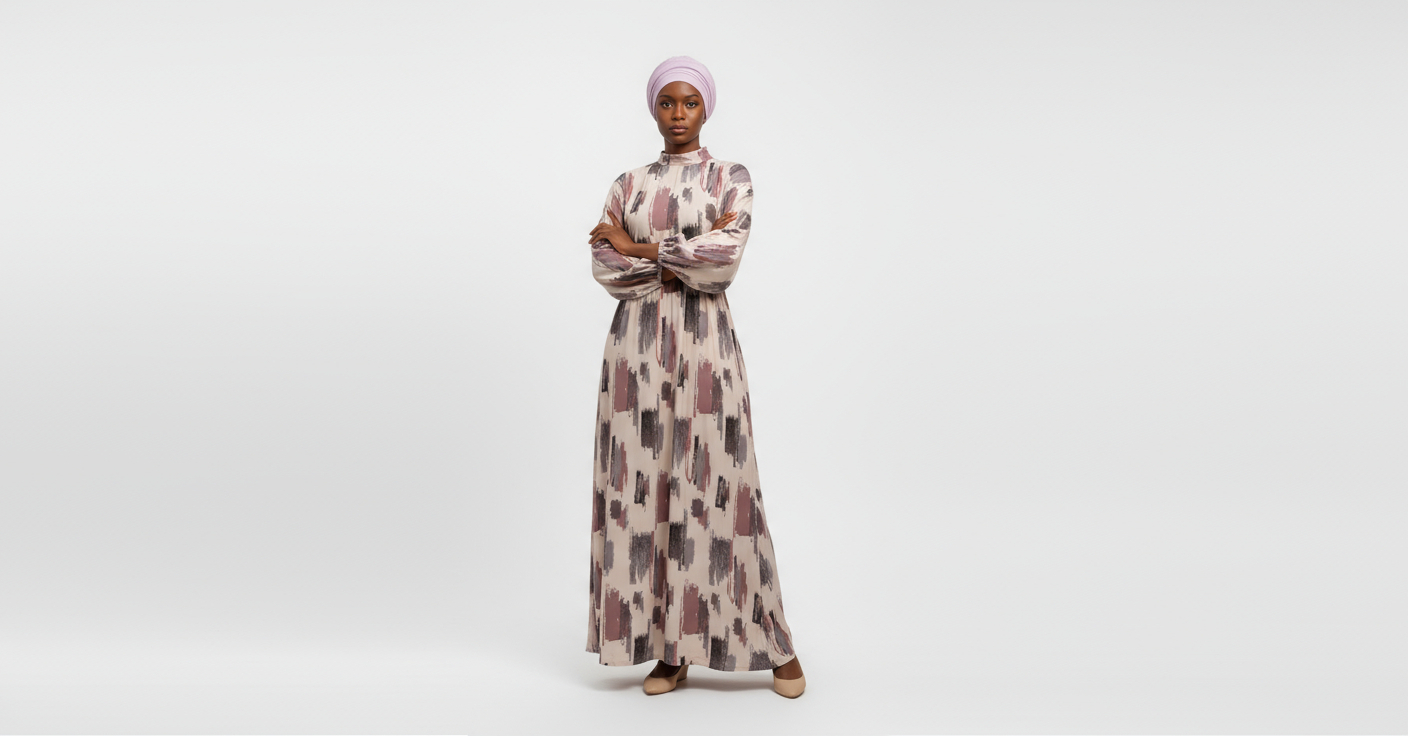 Printed Long-Sleeve Maxi Dress
