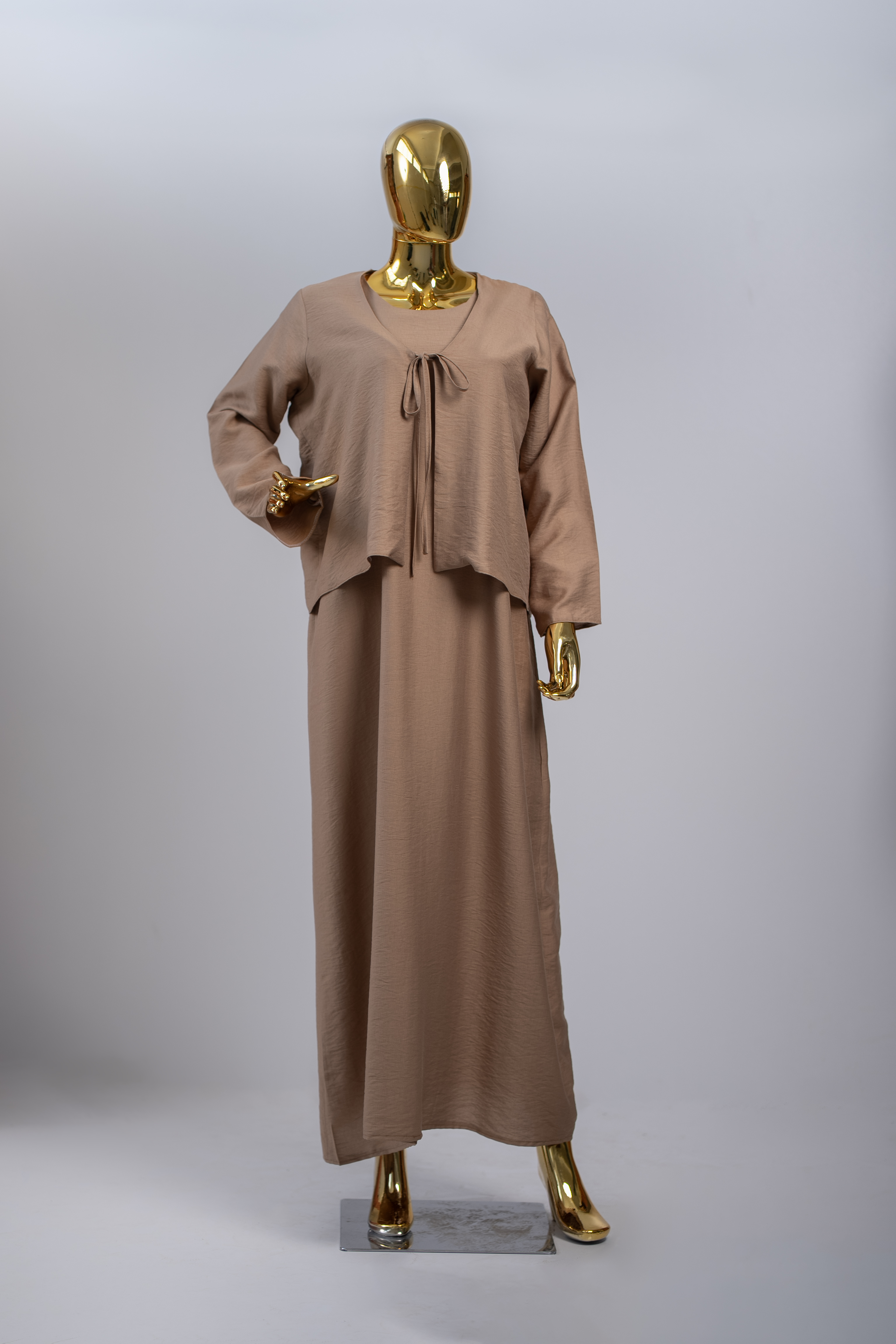 Elegant Beige Two-Piece Modest Dress Set