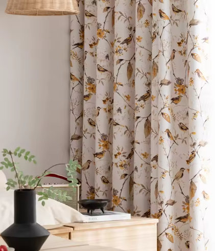 Floral Bird Pattern Curtains