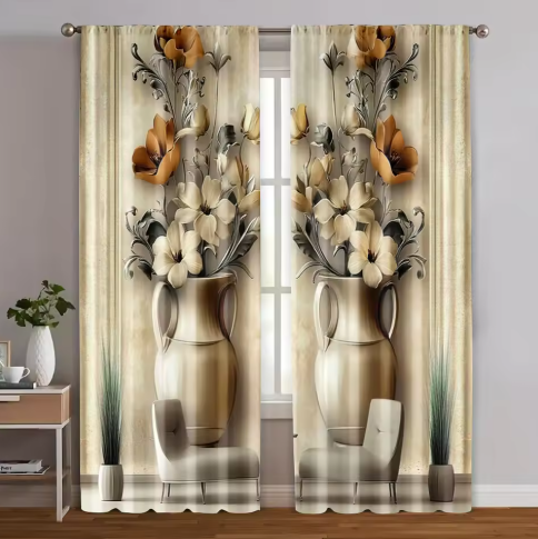Floral Vase Design Curtains