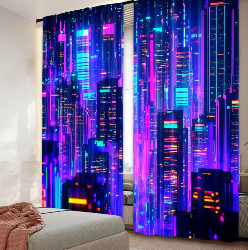 Neon Cityscape Curtains